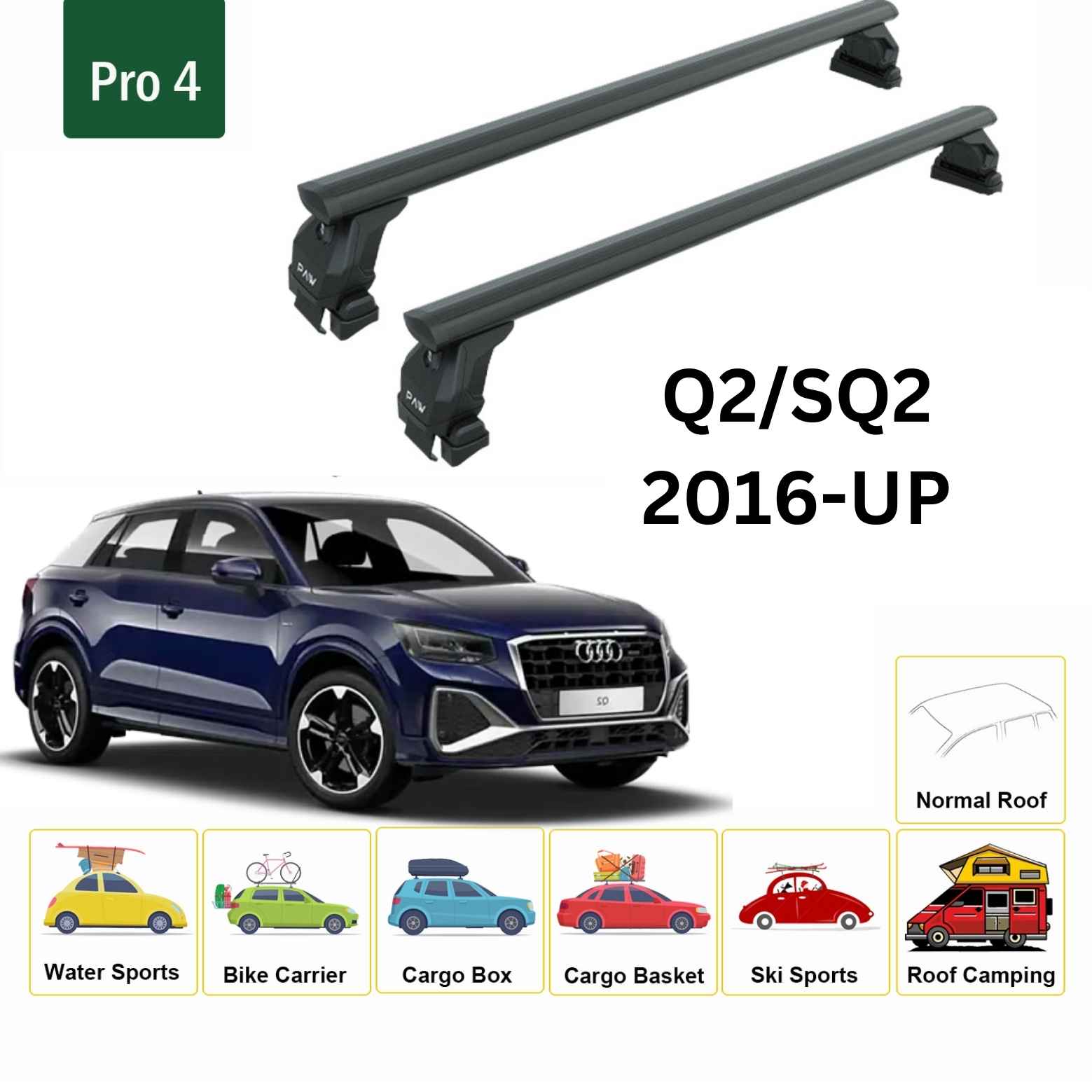 Audi Q2/Sq2 2016-2025 Oluksuz Üst Tavan Portbagaj Taşıyıcı Ara Atkısı Toros Serisi Pro 4 Siyah