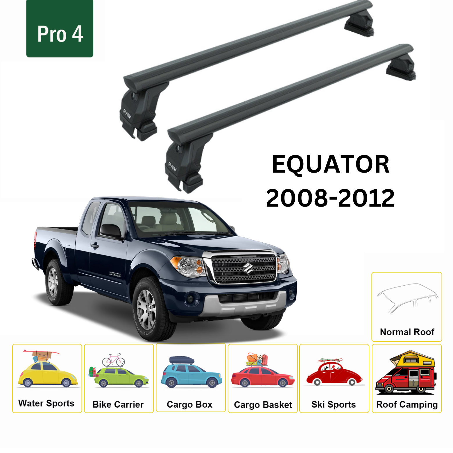 Suzuki Equator 2008-2012 Oluksuz Üst Tavan Portbagaj Taşıyıcı Ara Atkısı Toros Serisi Pro 4 Siyah