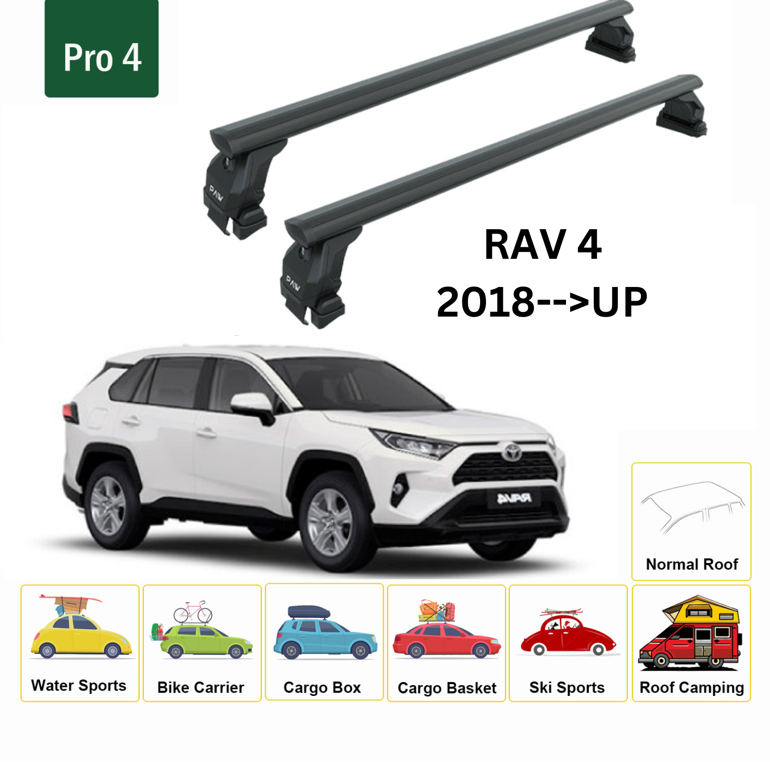 Toros Toyota Rav 4 (2018-2026) Oluksuz Tavan Ara Atkı Portbagaj Taşıyıcı Pro 4 Siyah