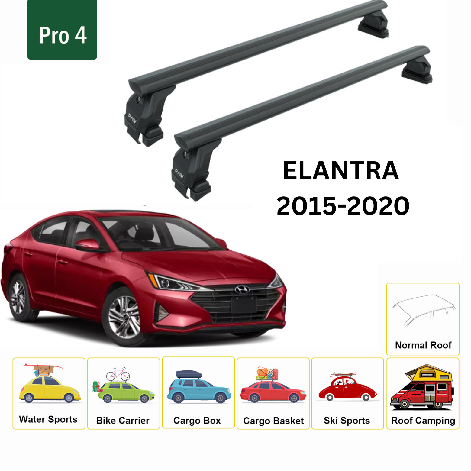 Hyundai Elantra 2015-2020 Oluksuz Üst Tavan Portbagaj Taşıyıcı Ara Atkısı Toros Serisi Pro 4 Siyah