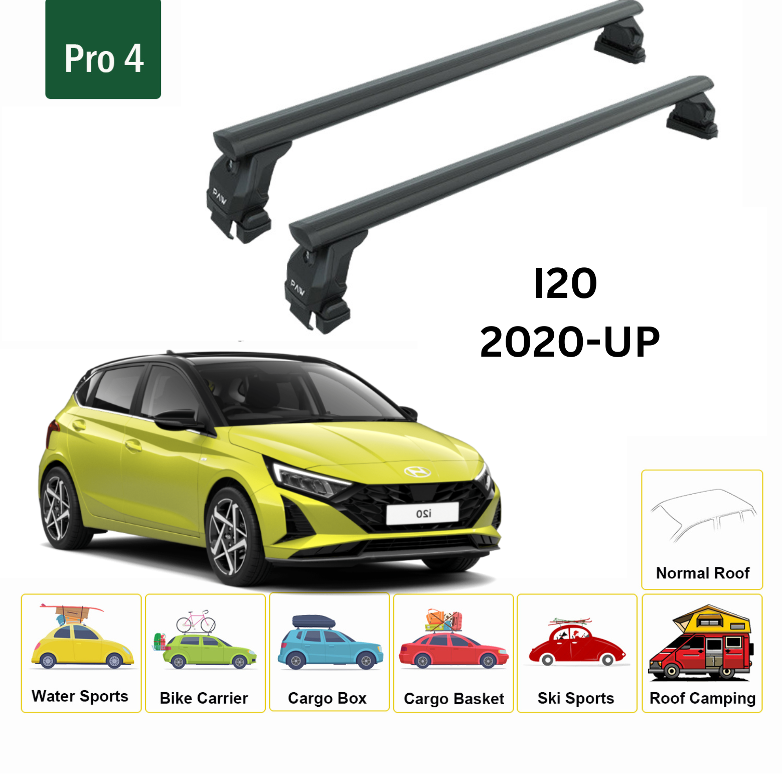 Hyundai İ20 2020-2025 Oluksuz Üst Tavan Portbagaj Taşıyıcı Ara Atkısı Toros Serisi Pro 4 Siyah