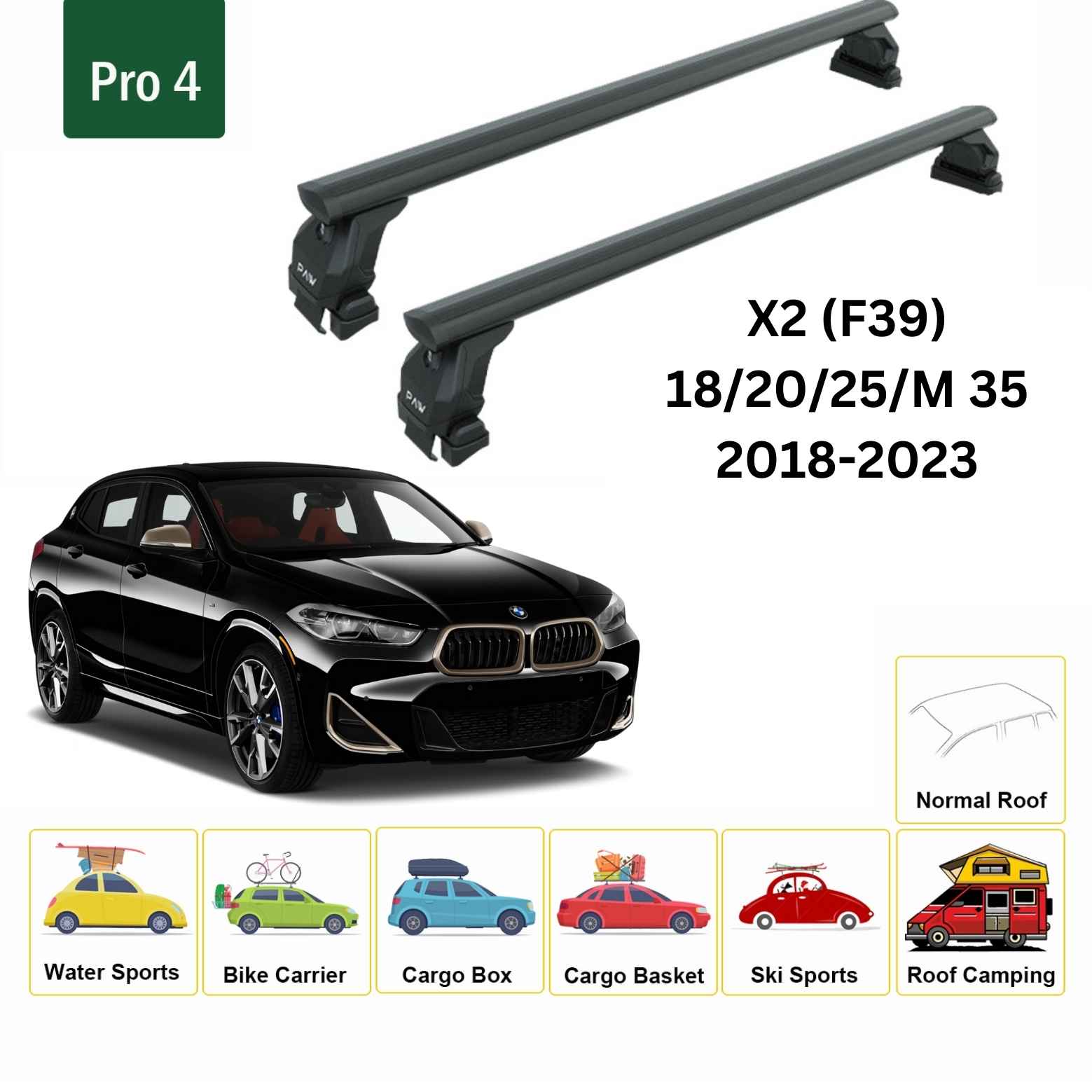 BMW X2 F39 (2018-2023) Uyumlu PAW Toros Serisi Pro 4 Oluksuz Tavan Ara Atkı-Siyah