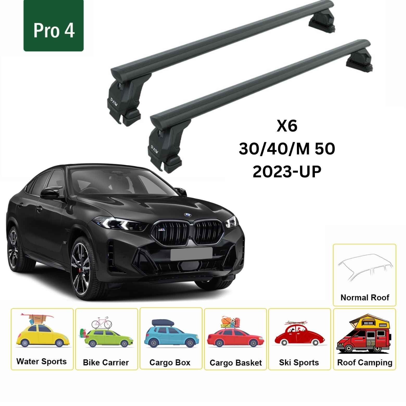 Bmw X6 2023-2025 Oluksuz Üst Tavan Portbagaj Taşıyıcı Ara Atkısı Toros Serisi Pro 4 Siyah