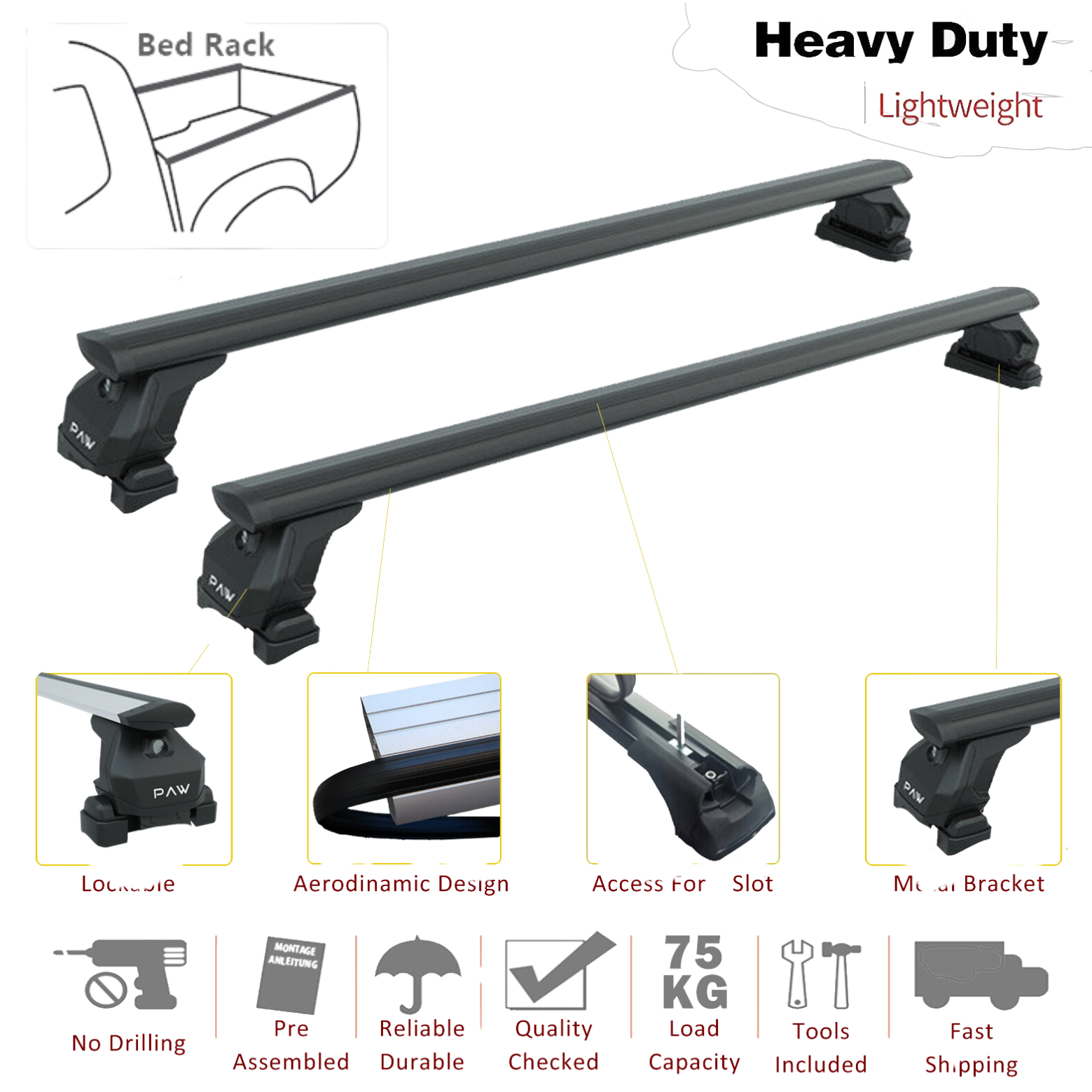 Toyota Hilux (2015-2025) Kasa Üstü Bed Rack Taşıyıcı Bar Siyah
