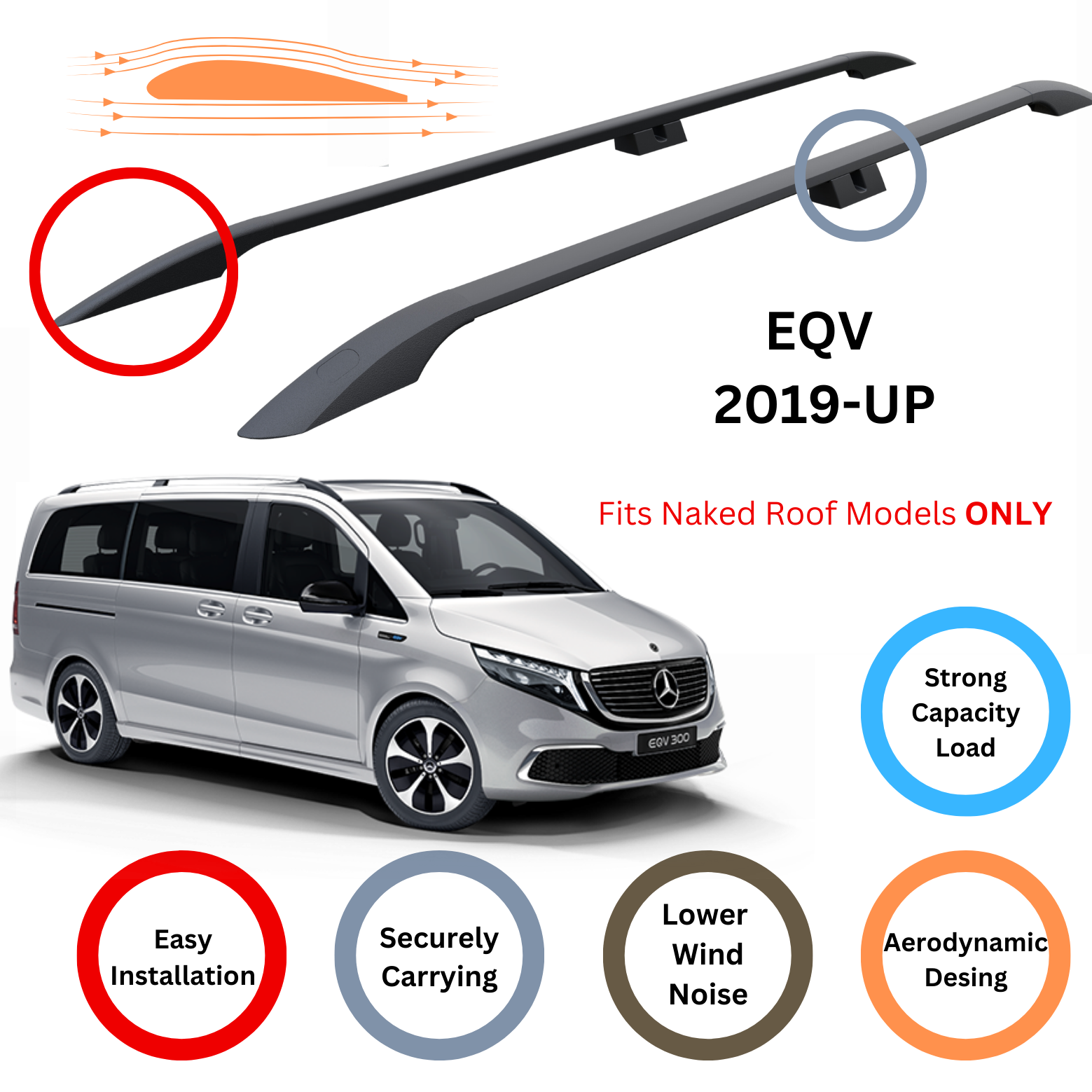 Paw Mercedes-Benz EQV (2019-2026) Tavan Çıtası Yan Ray Seti - Ultimate Style Siyah