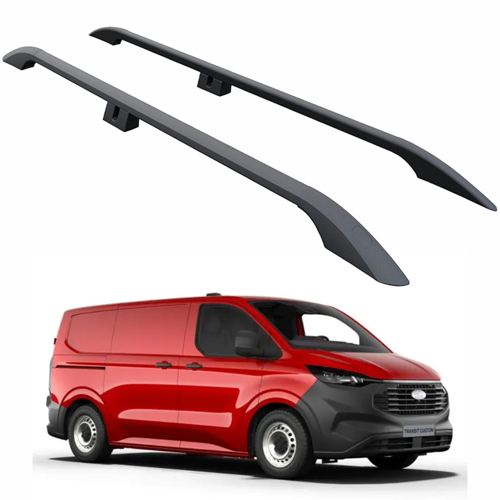 Ford Transit Custom Uzun Şase 2023-2026 Araç Üstü Alüminyum Tavan Yan Rayları Plus Serisi - Siyah