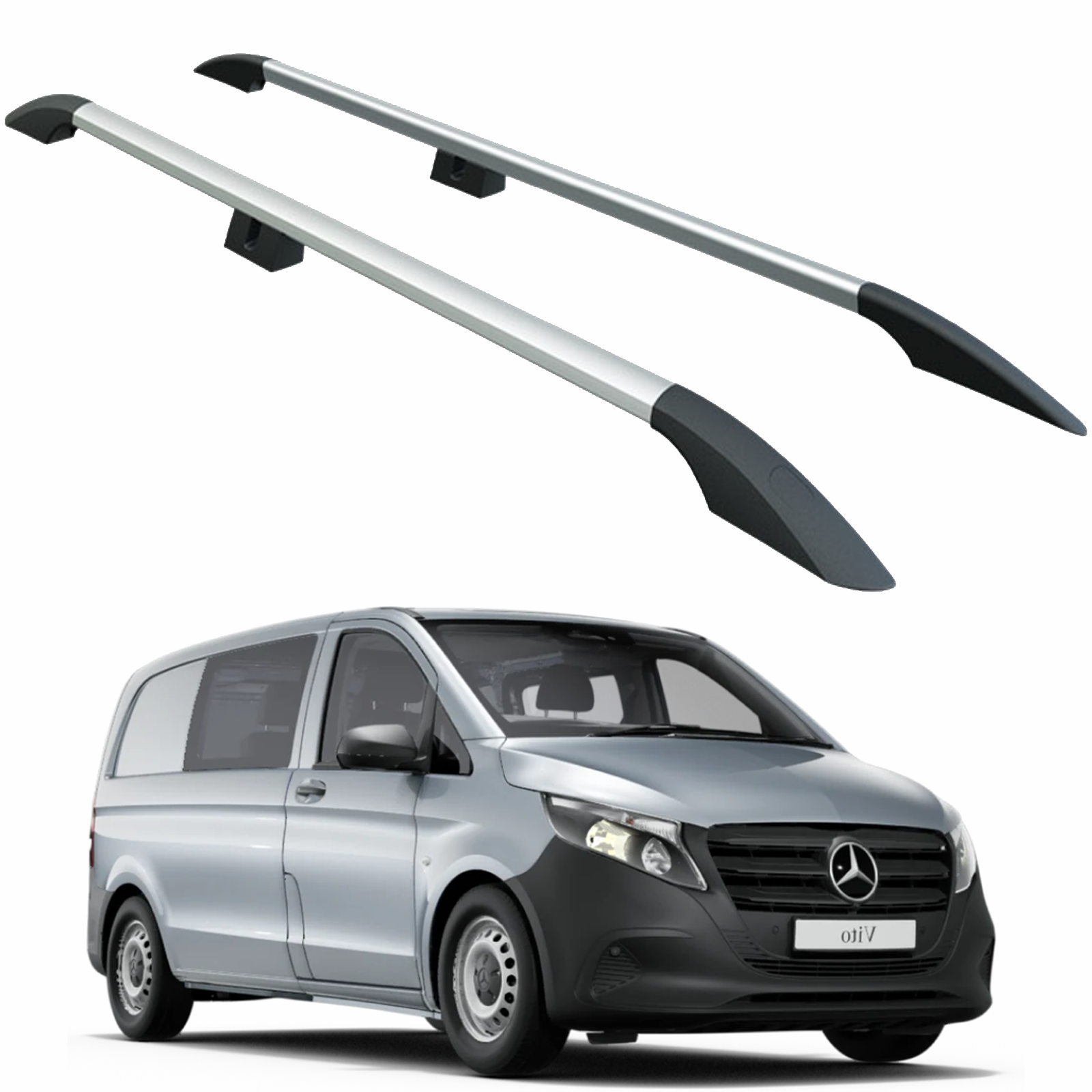 Mercedes Vito W447 Kısa Şase 2014-2019 Araç Üstü Alüminyum Tavan Yan Rayları Plus Serisi - Gri