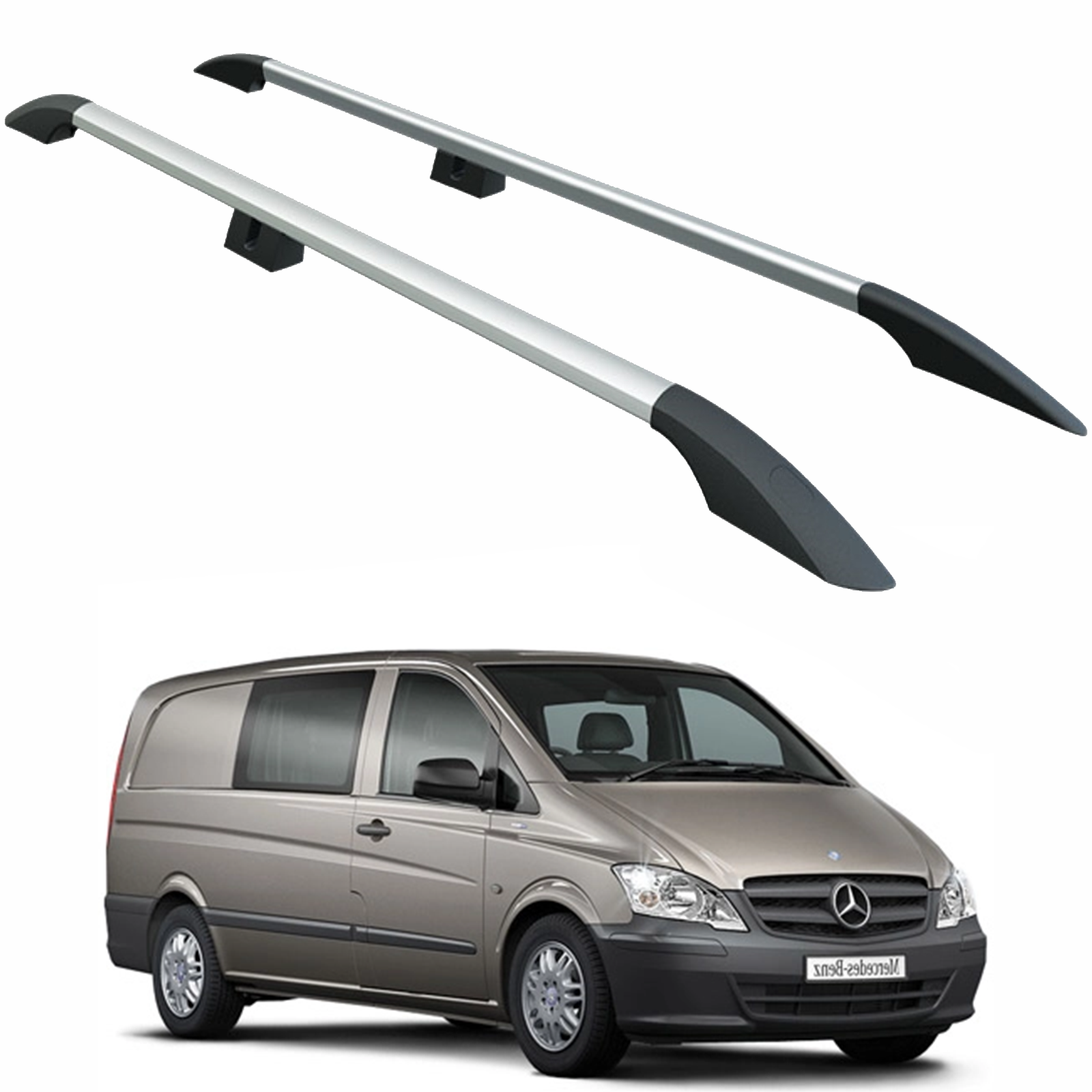 Mercedes Vito W639 Uzun Şase 2003-2014 Araç Üstü Alüminyum Tavan Yan Rayları Plus Serisi - Gri