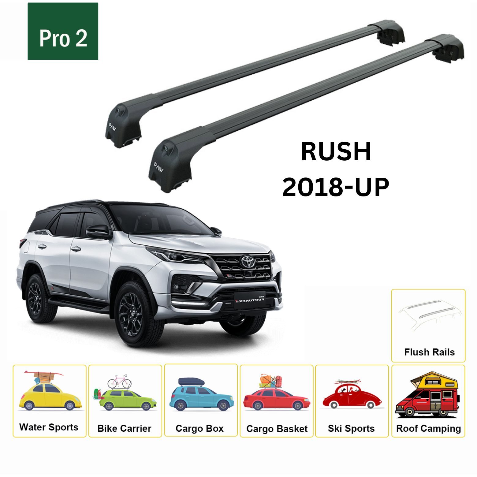Toyota Rush 2018-2025 Portbagaj Taşıyıcı Ara Atkisi - Ara Çubuk Paw Pro 2 Siyah