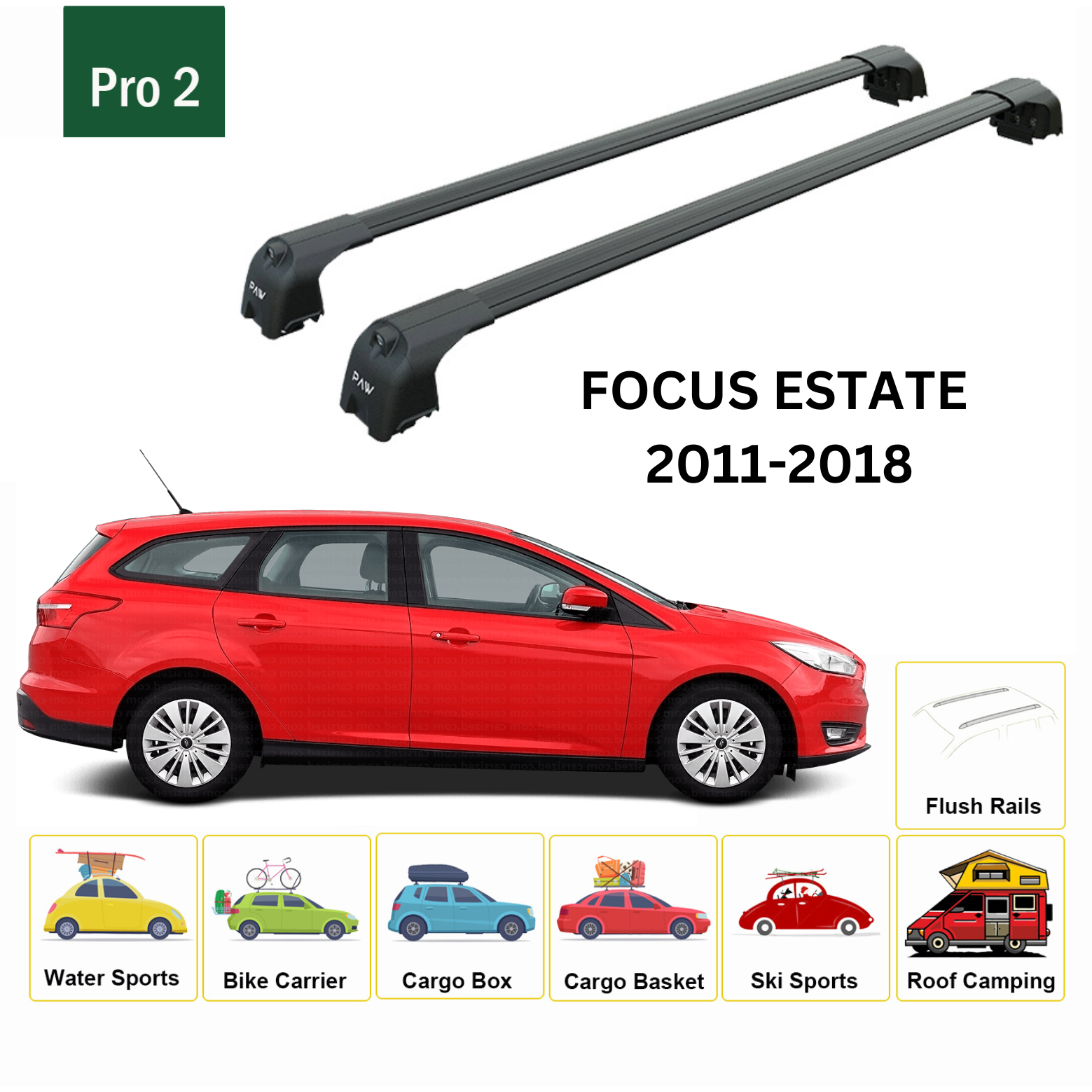 Ford Focus Estate C346 (2008-2011) Portbagaj Taşıyıcı Ara Atkisi - Ara Çubuk Paw Pro 2 Siyah