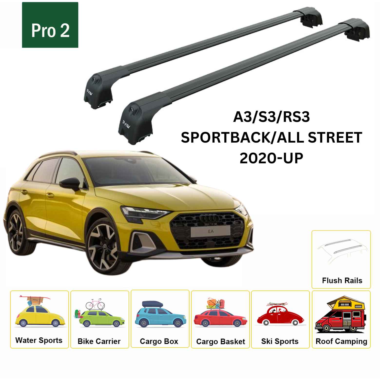 Audi A3 Sportback 2020-2025 Portbagaj Taşıyıcı Ara Atkisi - Ara Çubuk Paw Pro 2 Siyah