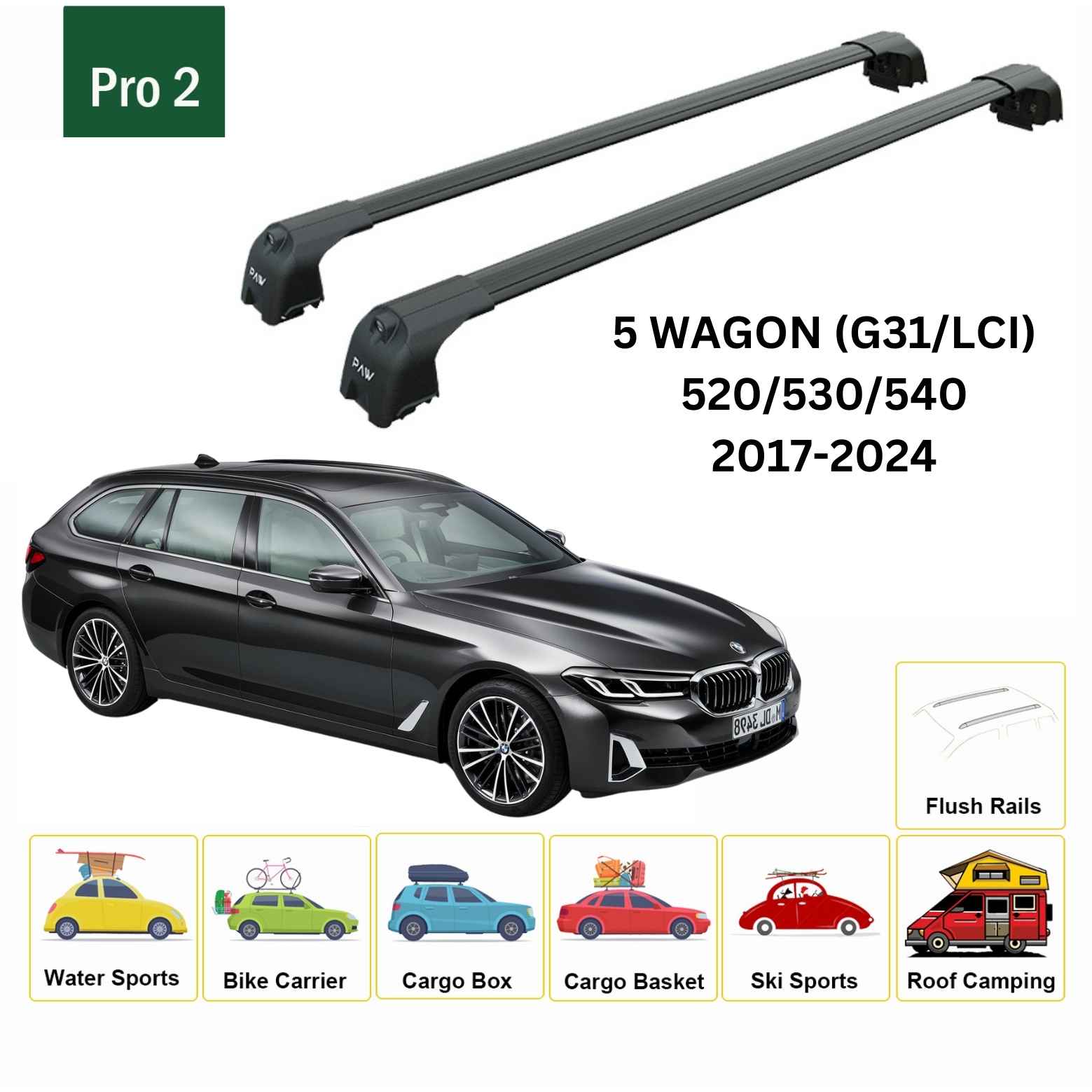 Bmw 5 Wagon G31 2017-2024 Portbagaj Taşıyıcı Ara Atkisi - Ara Çubuk Paw Pro 2 Siyah
