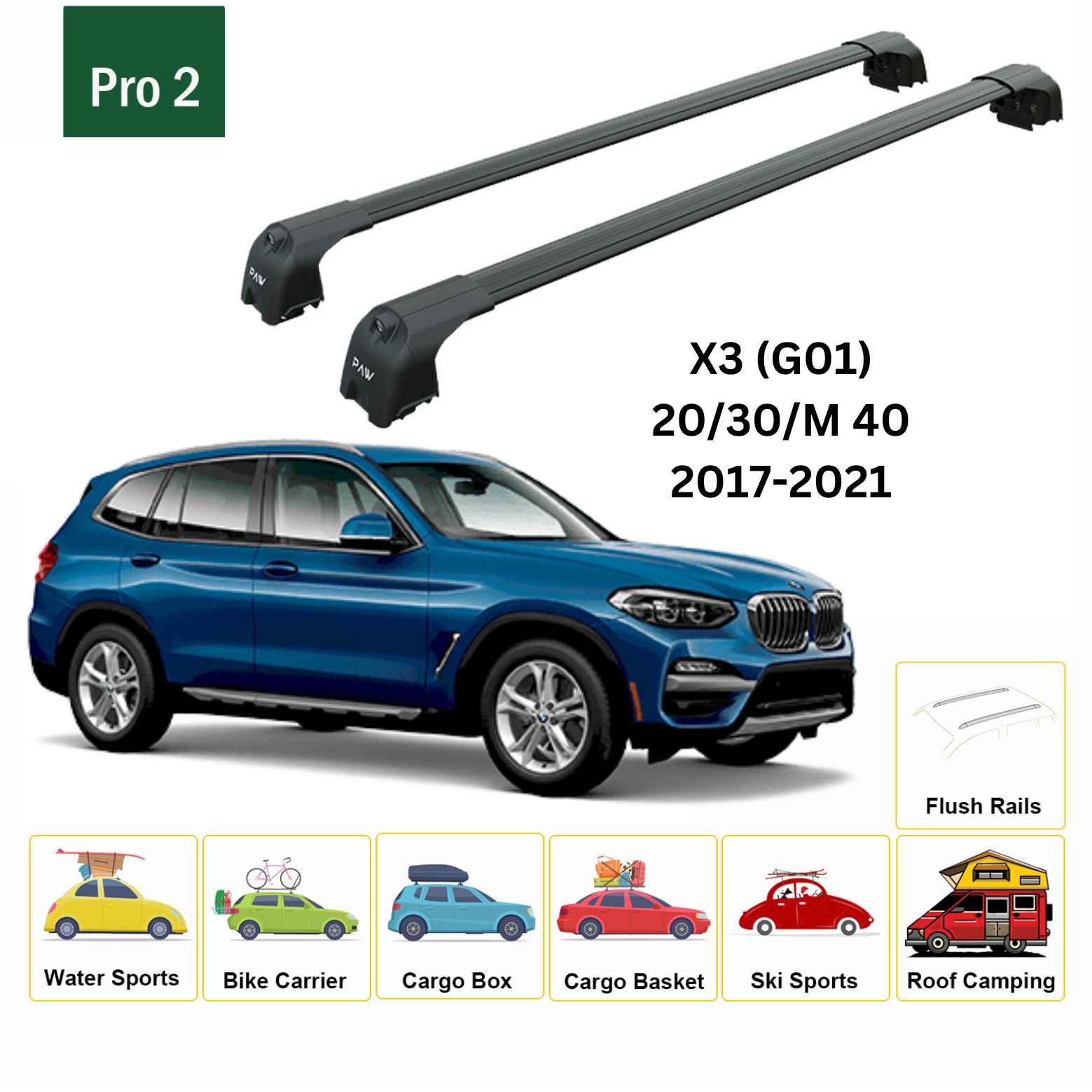 Bmw X3 G01 2018-2024 Portbagaj Taşıyıcı Ara Atkisi - Ara Çubuk Paw Pro 2 Siyah