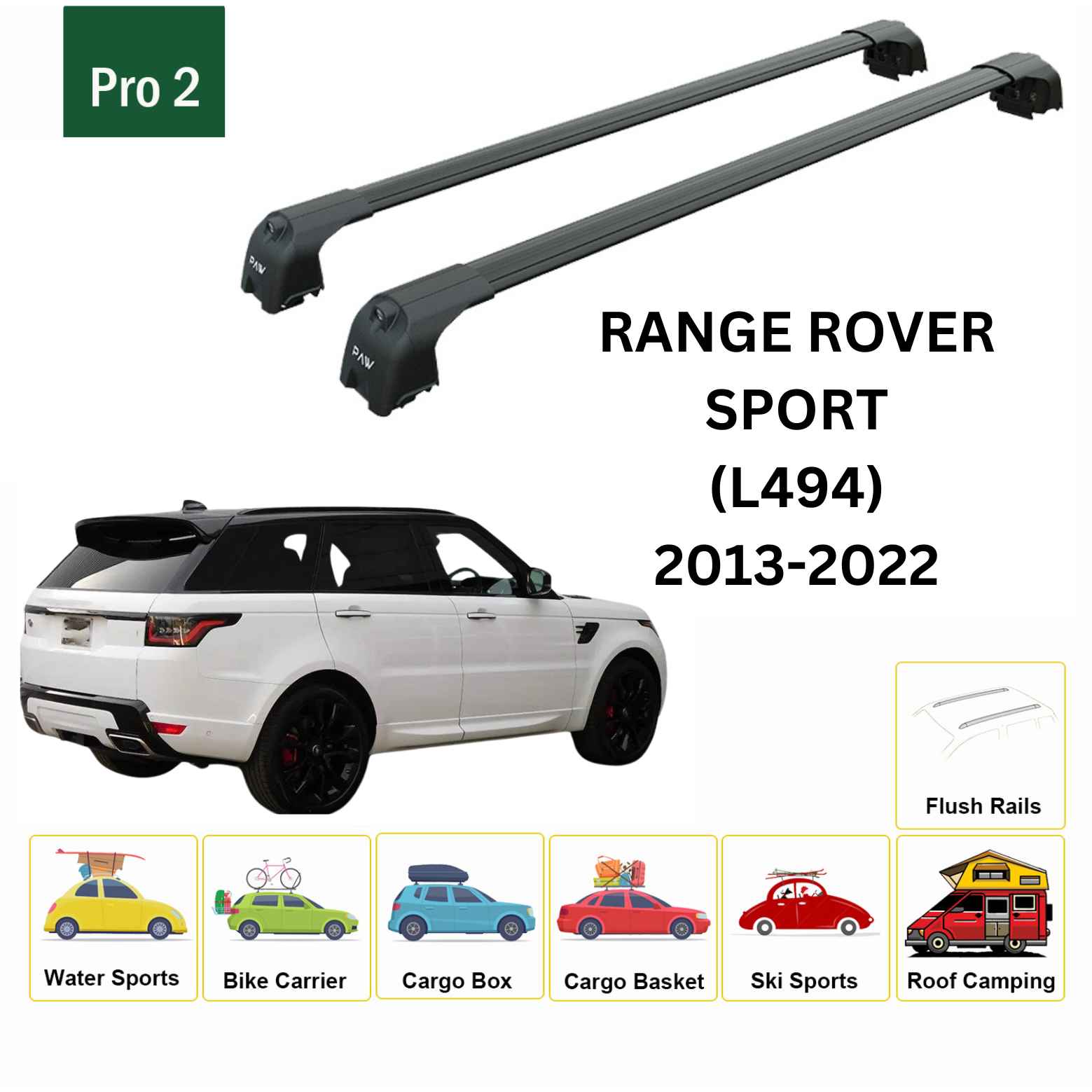 Land Rover Range Rover Sport (L494) 2013-2022 Portbagaj Taşıyıcı Ara Atkisi - Ara Çubuk Paw Pro 2 Siyah
