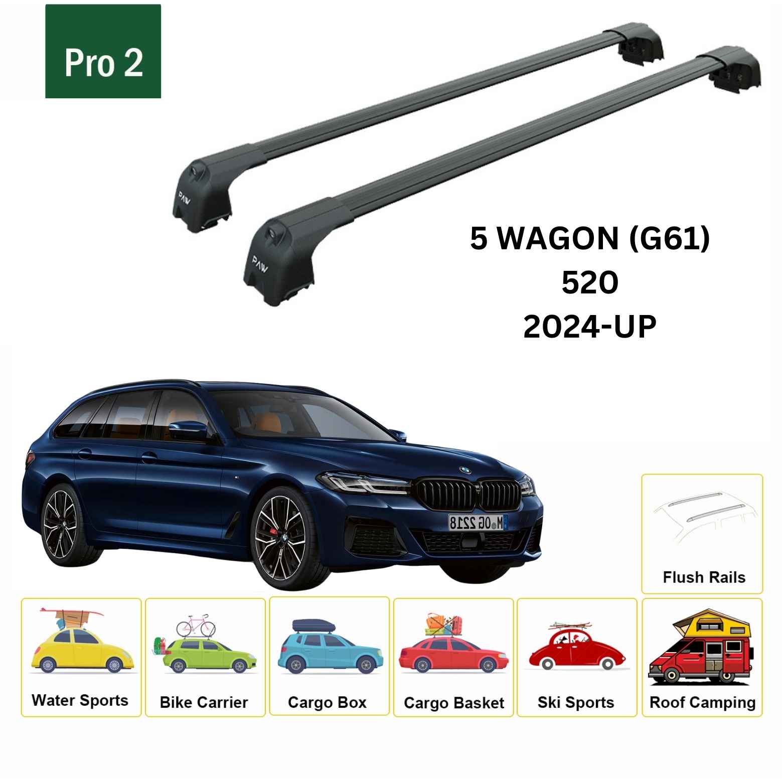 Bmw 5 Wagon G61 2024-2025 Portbagaj Taşıyıcı Ara Atkisi - Ara Çubuk Paw Pro 2 Siyah