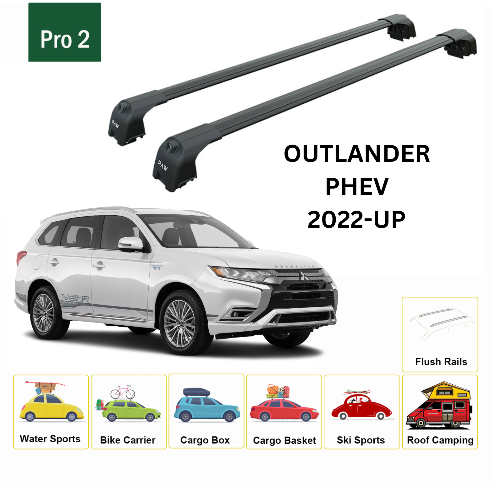 Mitsubishi Outlander Phev 2023-2025 Portbagaj Taşıyıcı Ara Atkisi - Ara Çubuk Paw Pro 2 Siyah