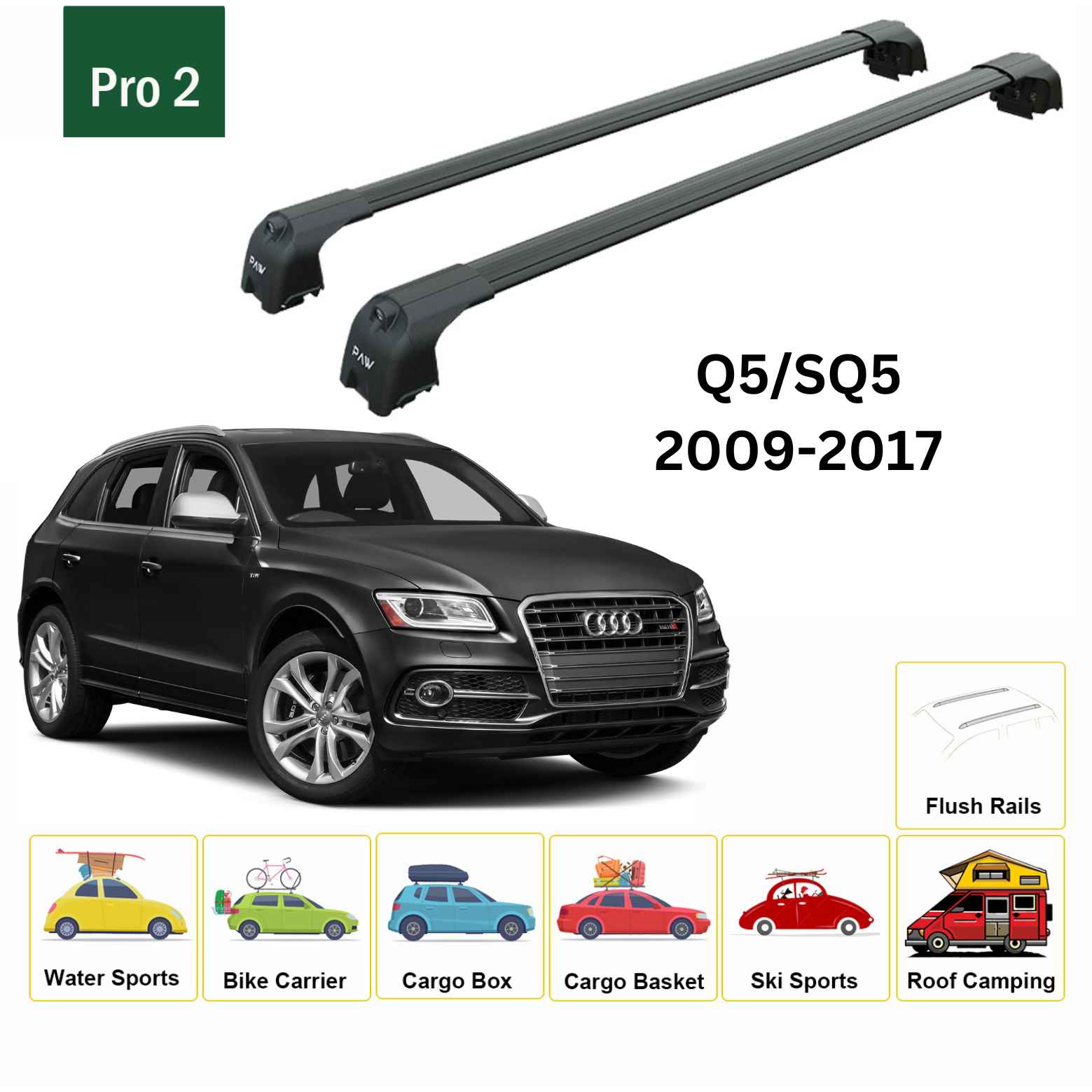 Audi Q5/Sq5 2009-2017 Portbagaj Taşıyıcı Ara Atkisi - Ara Çubuk Paw Pro 2 Siyah