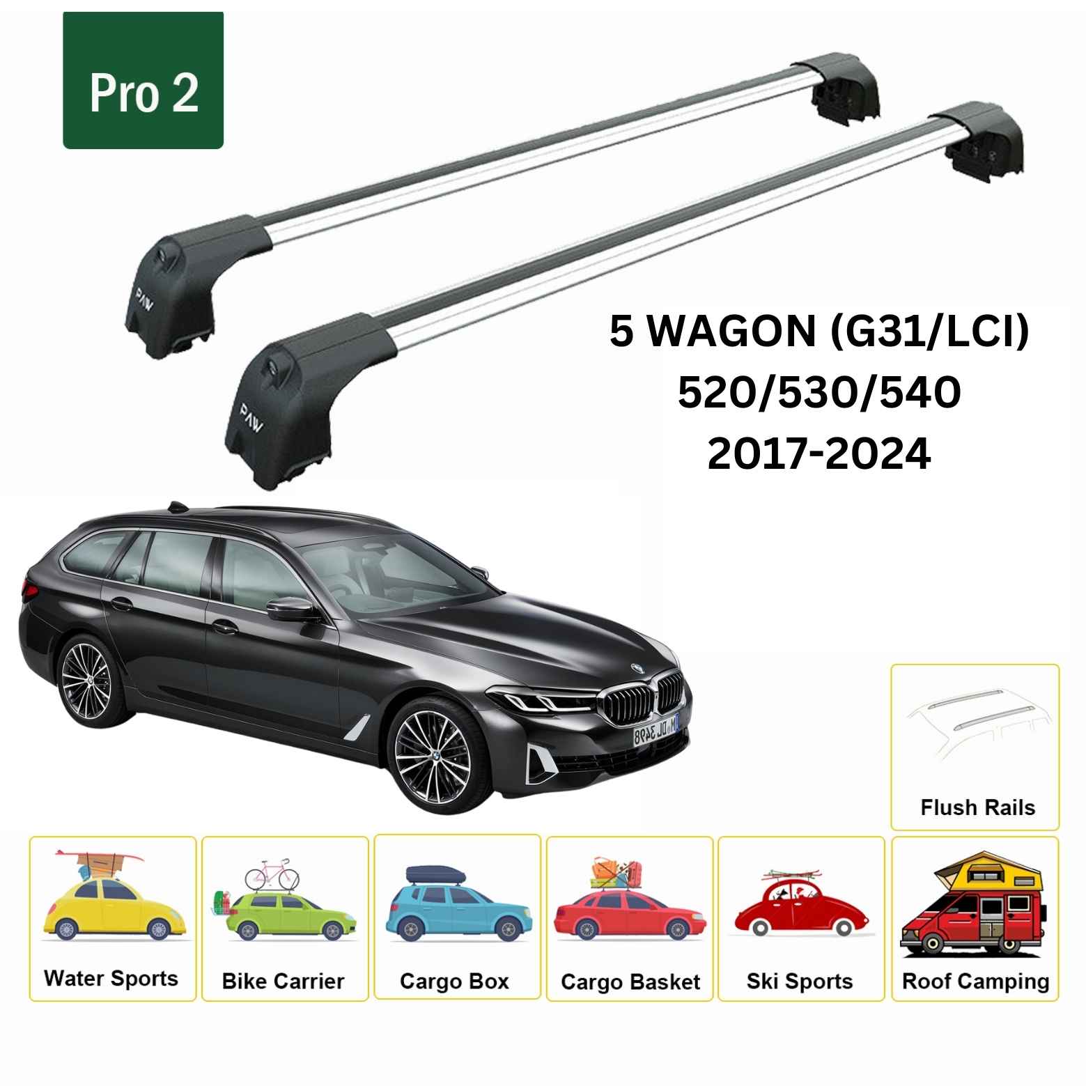 Bmw 5 Wagon G31 2017-2024 Portbagaj Taşıyıcı Ara Atkisi - Ara Çubuk Paw Pro 2 Gri