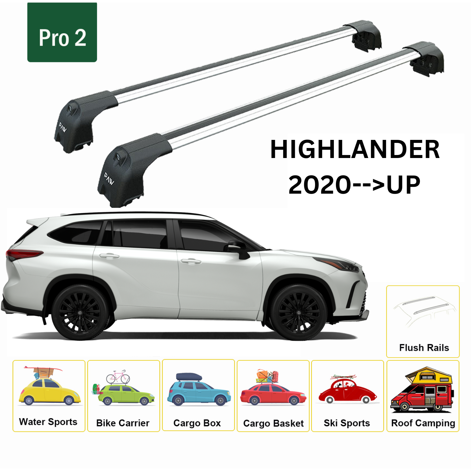 Toyota Highlander 2020-2025 Portbagaj Taşıyıcı Ara Atkisi - Ara Çubuk Paw Pro 2 Gri