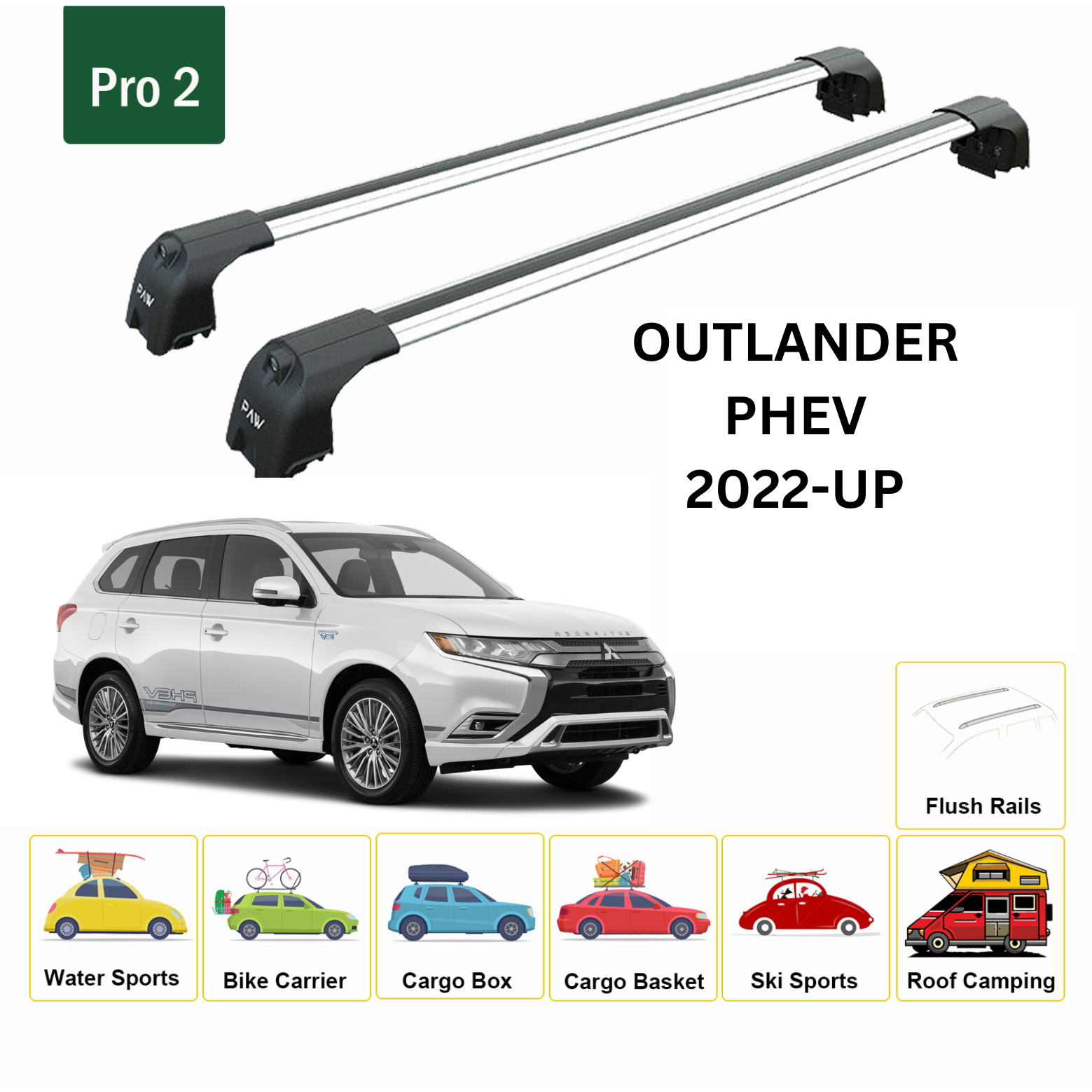 Mitsubishi Outlander Phev 2023-2025 Portbagaj Taşıyıcı Ara Atkisi - Ara Çubuk Paw Pro 2 Gri