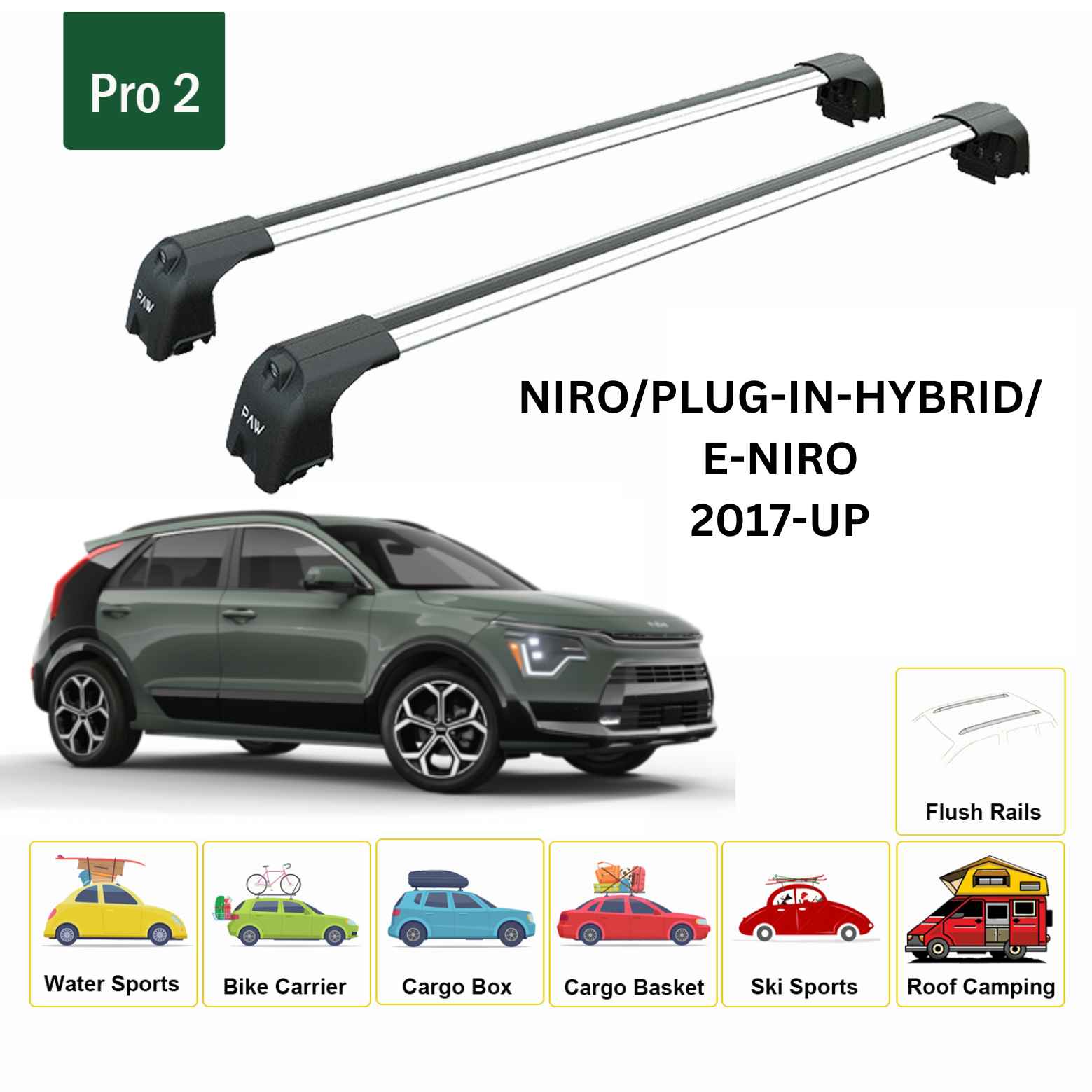Kia Niro 2017-2022 Portbagaj Taşıyıcı Ara Atkisi - Ara Çubuk Paw Pro 2 Gri