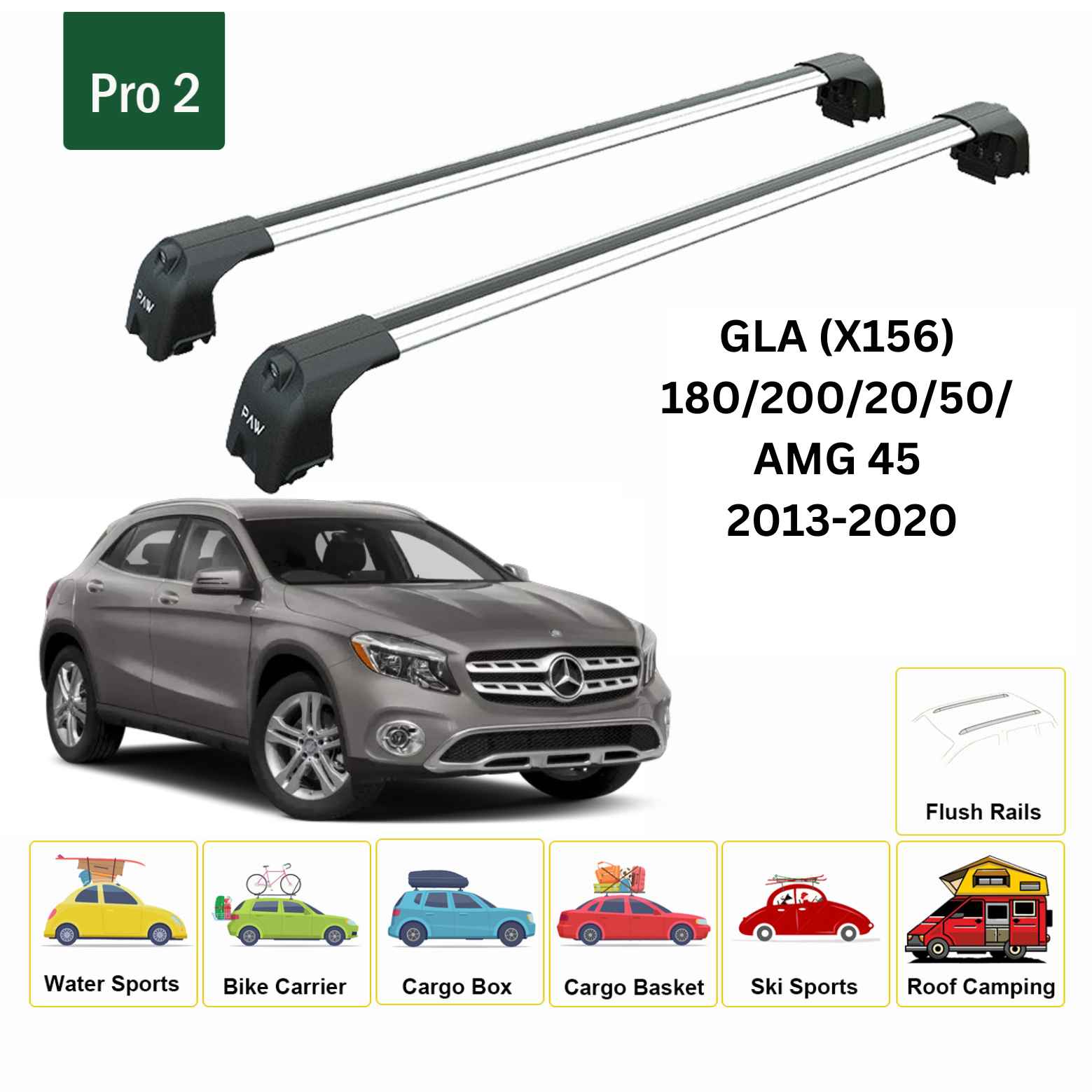 Mercedes Gla (X156) 2013-2020 Portbagaj Taşıyıcı Ara Atkisi - Ara Çubuk Paw Pro 2 Gri