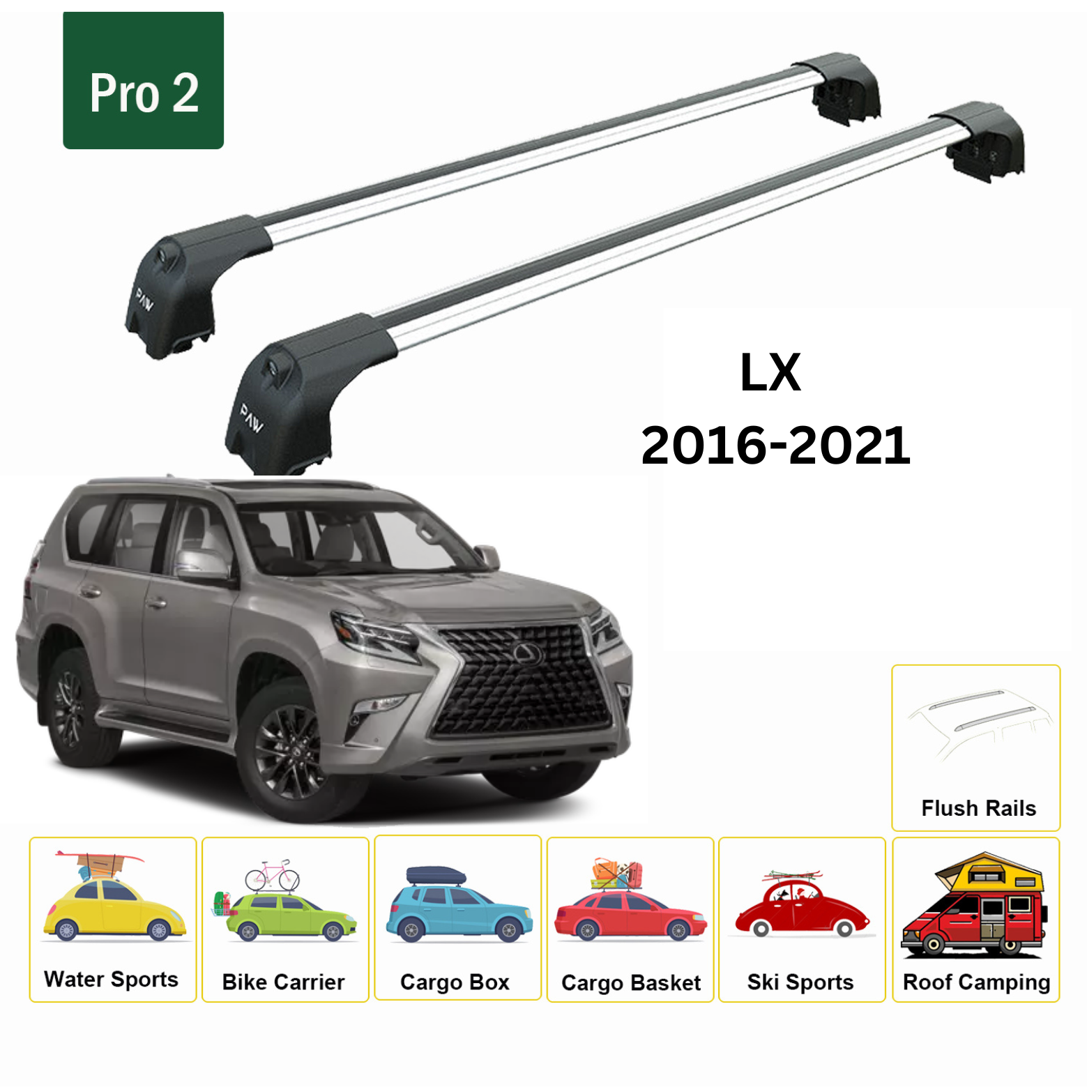 Lexus Lx 570 2016-2021 Portbagaj Taşıyıcı Ara Atkisi - Ara Çubuk Paw Pro 2 Gri