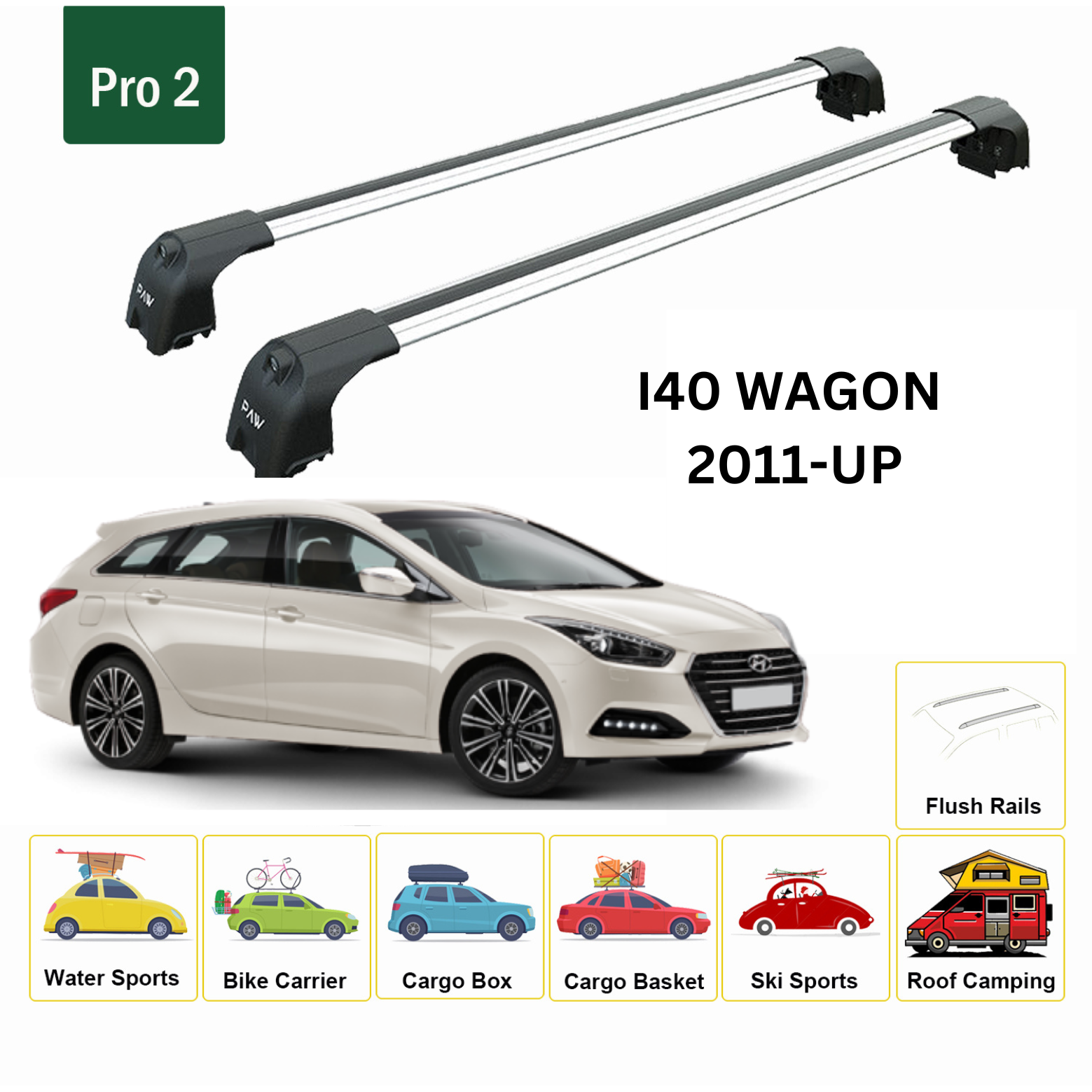 Hyundai İ40 Wagon 2011-2019 Portbagaj Taşıyıcı Ara Atkisi - Ara Çubuk Paw Pro 2 Gri