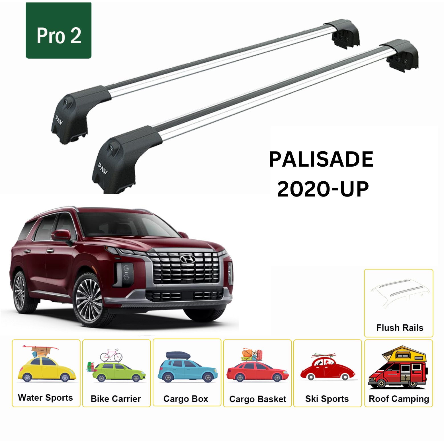 Hyundai Palisade 2020-2025 Portbagaj Taşıyıcı Ara Atkisi - Ara Çubuk Paw Pro 2 Gri