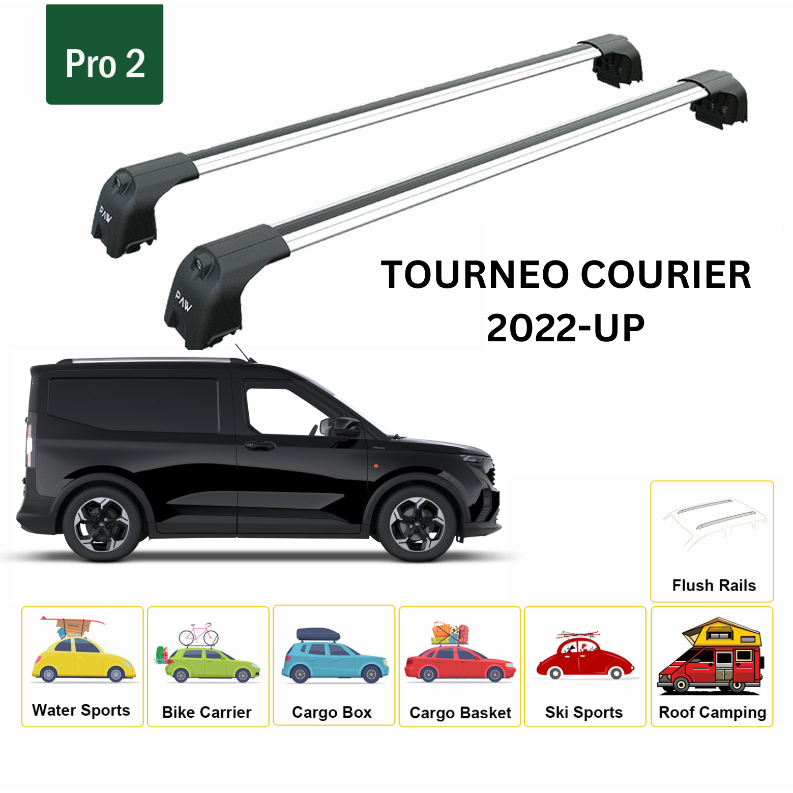 Ford Tourneo Courier 2022-2025 Portbagaj Taşıyıcı Ara Atkisi - Ara Çubuk Paw Pro 2 Gri