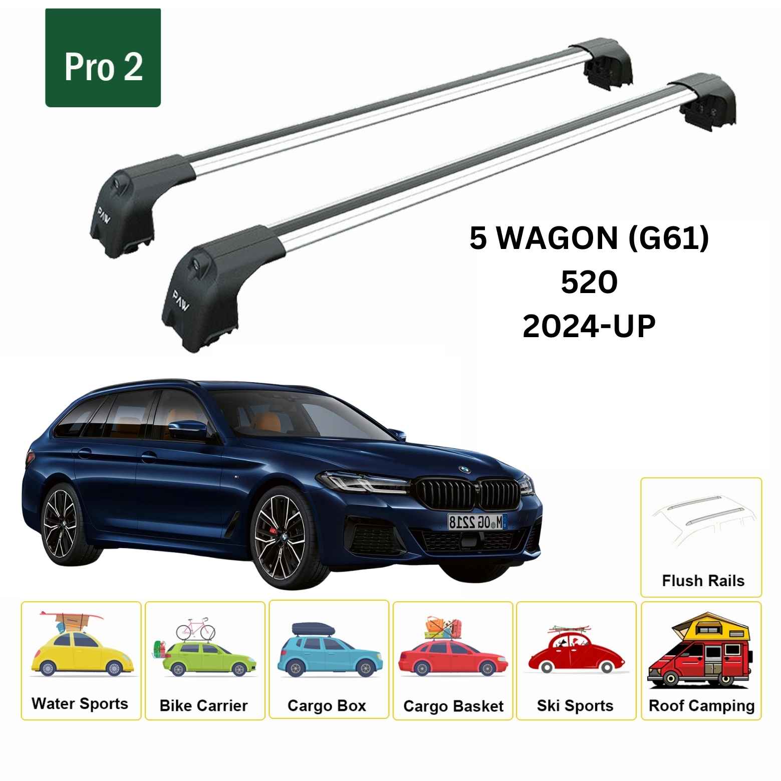 Bmw 5 Wagon G61 2024-2025 Portbagaj Taşıyıcı Ara Atkisi - Ara Çubuk Paw Pro 2 Gri
