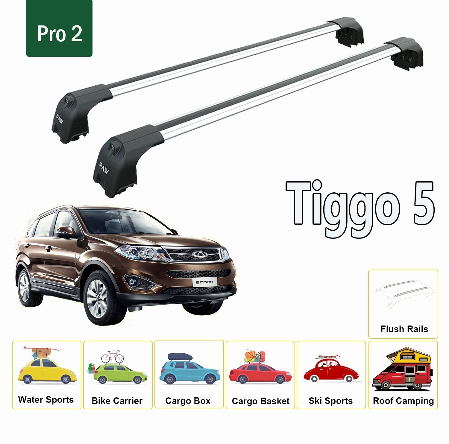 Chery Tiggo 5 2013-2021 Portbagaj Taşıyıcı Ara Atkisi - Ara Çubuk Paw Pro 2 Siyah