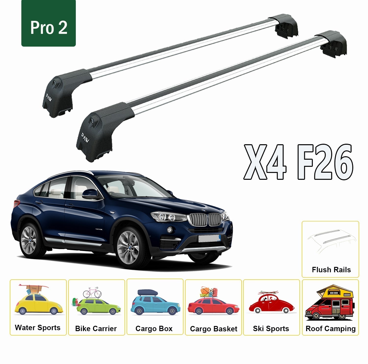 Bmw X4 F26 2014-2019 Portbagaj Taşıyıcı Ara Atkisi - Ara Çubuk Paw Pro 2 Siyah