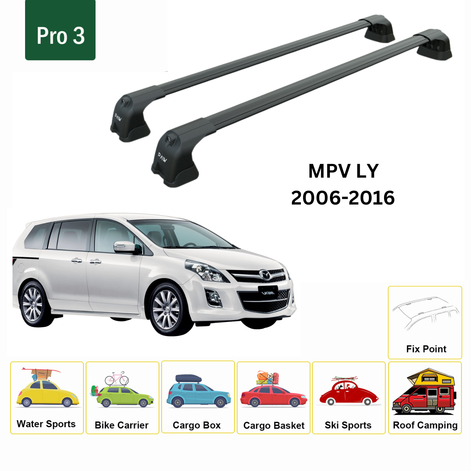 Paw Mazda MPV (LY) 2006-2016 Ara Atkı Portbagaj Taşıyıcı - Pro 3 Siyah