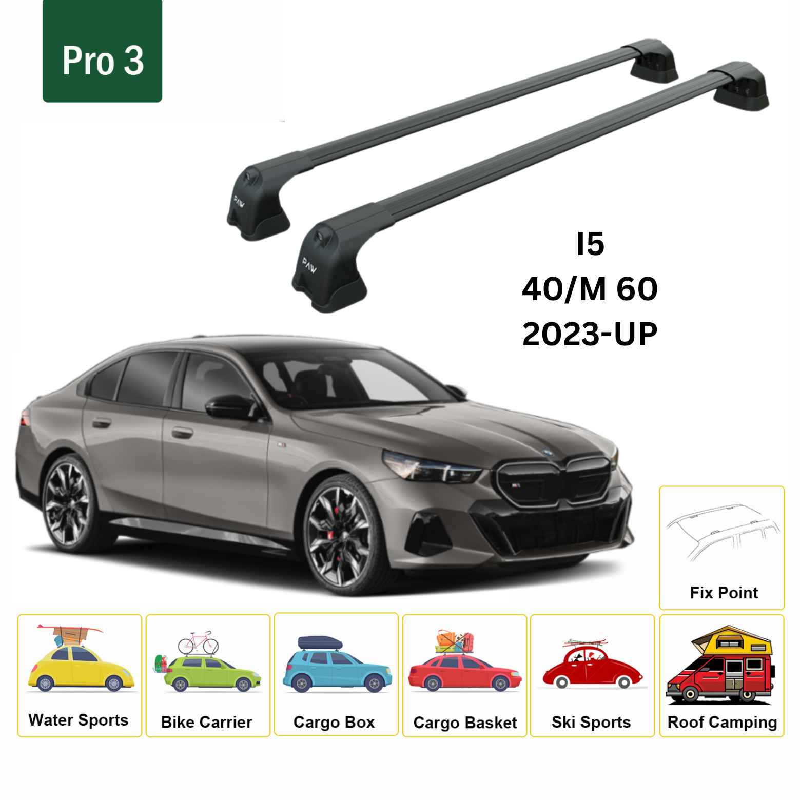 Paw BMW i5 G60 (2023-2026) Ara Atkı Portbagaj Taşıyıcı Aparat Pro 3 Siyah