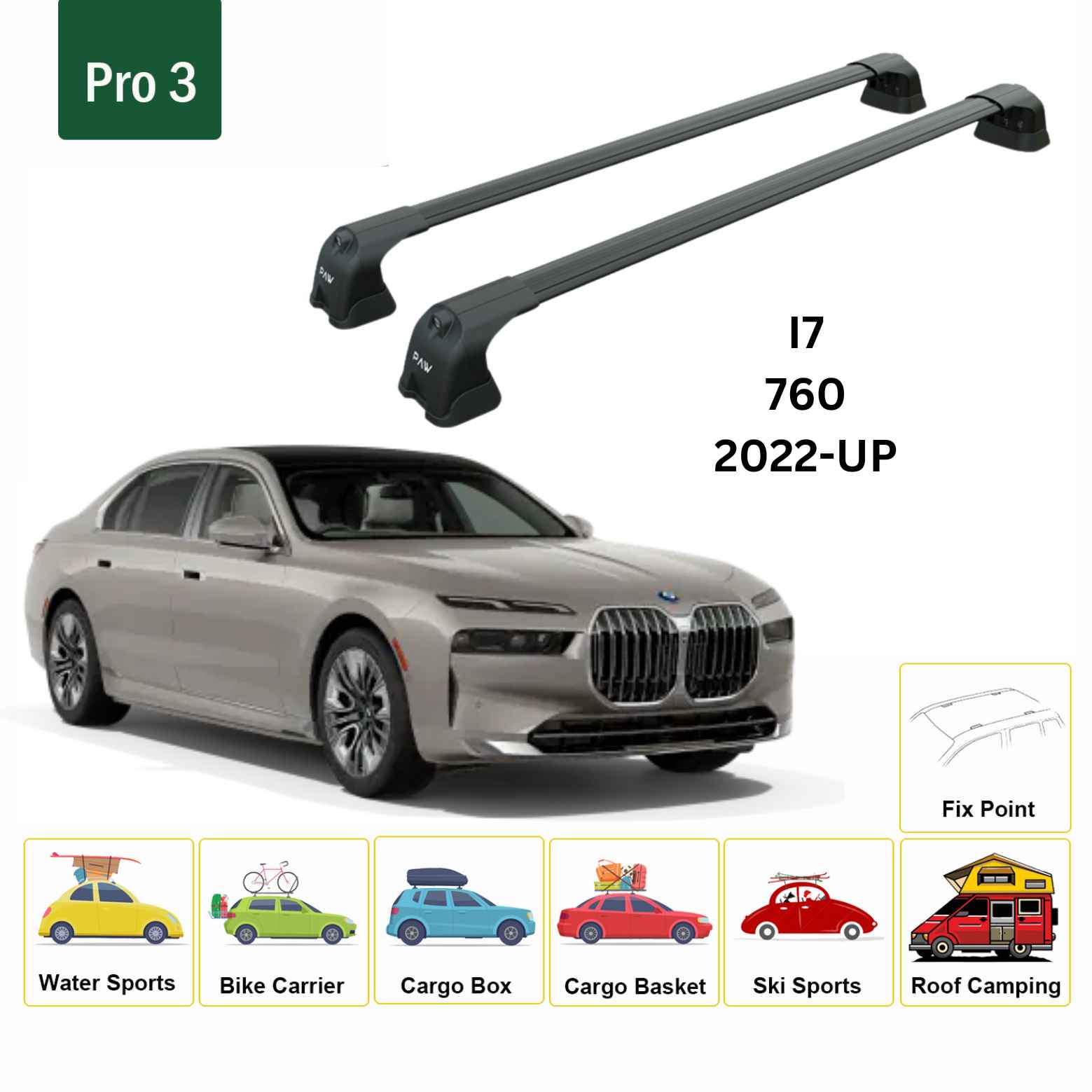 Paw BMW i7 (2022-2025) Ara Atkı Portbagaj Taşıyıcı Pro 3 Siyah
