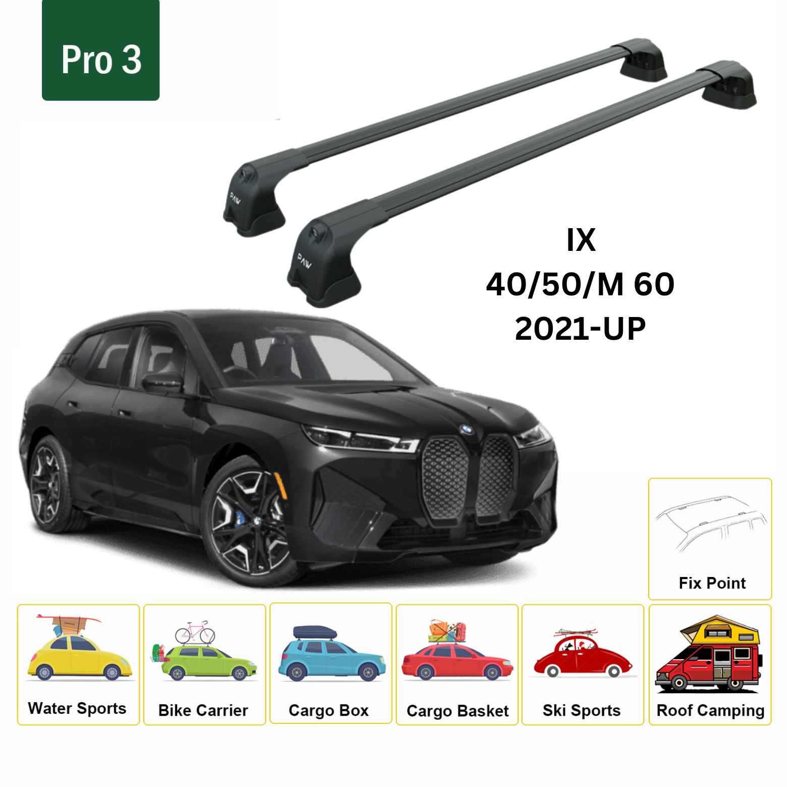 Paw BMW iX (2021-2025) Ara Atkı Portbagaj Taşıyıcı Pro 3 Siyah