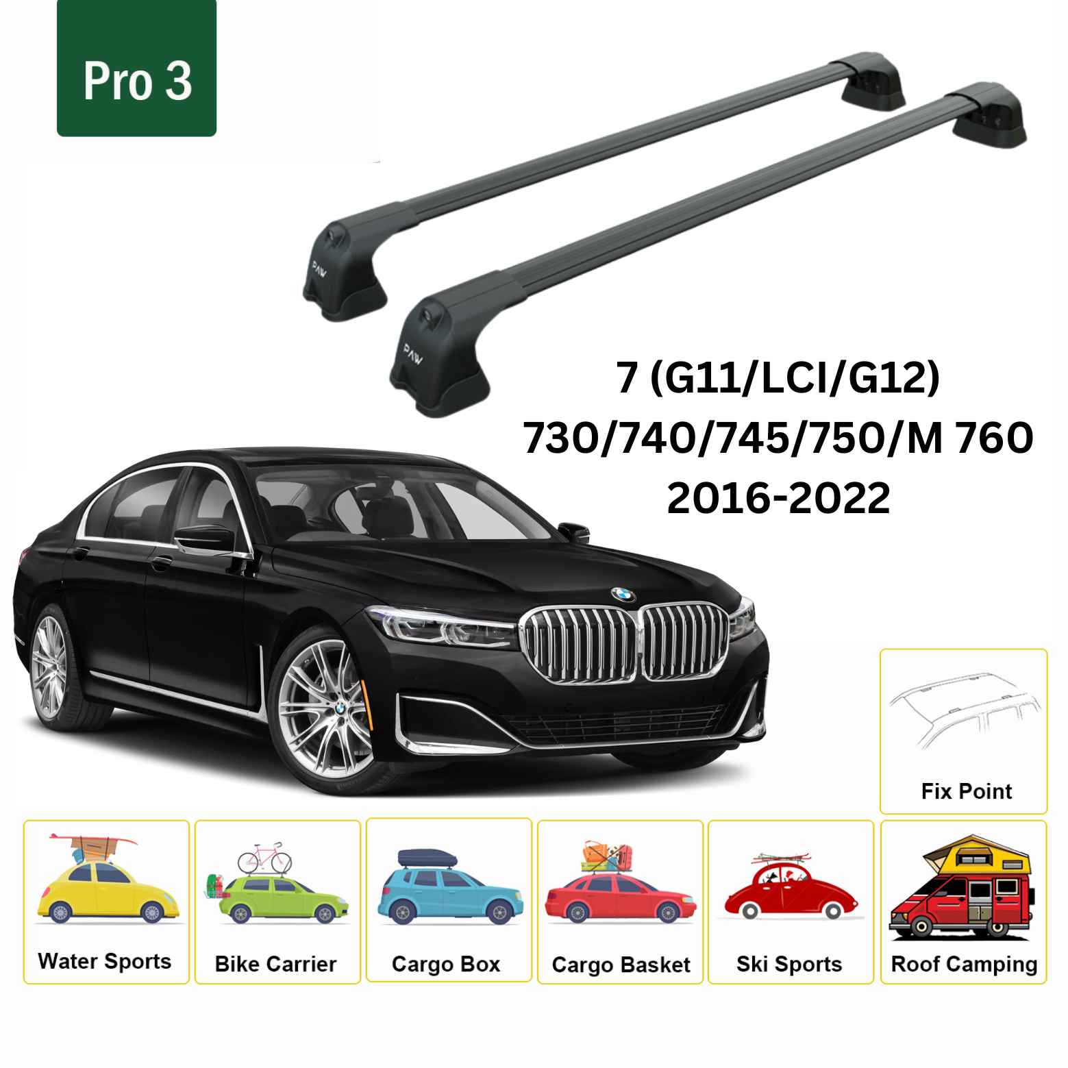 Paw BMW 7 Serisi G11/G12 LCI (2016-2022) Ara Atkı Portbagaj Taşıyıcı Pro 3 Siyah