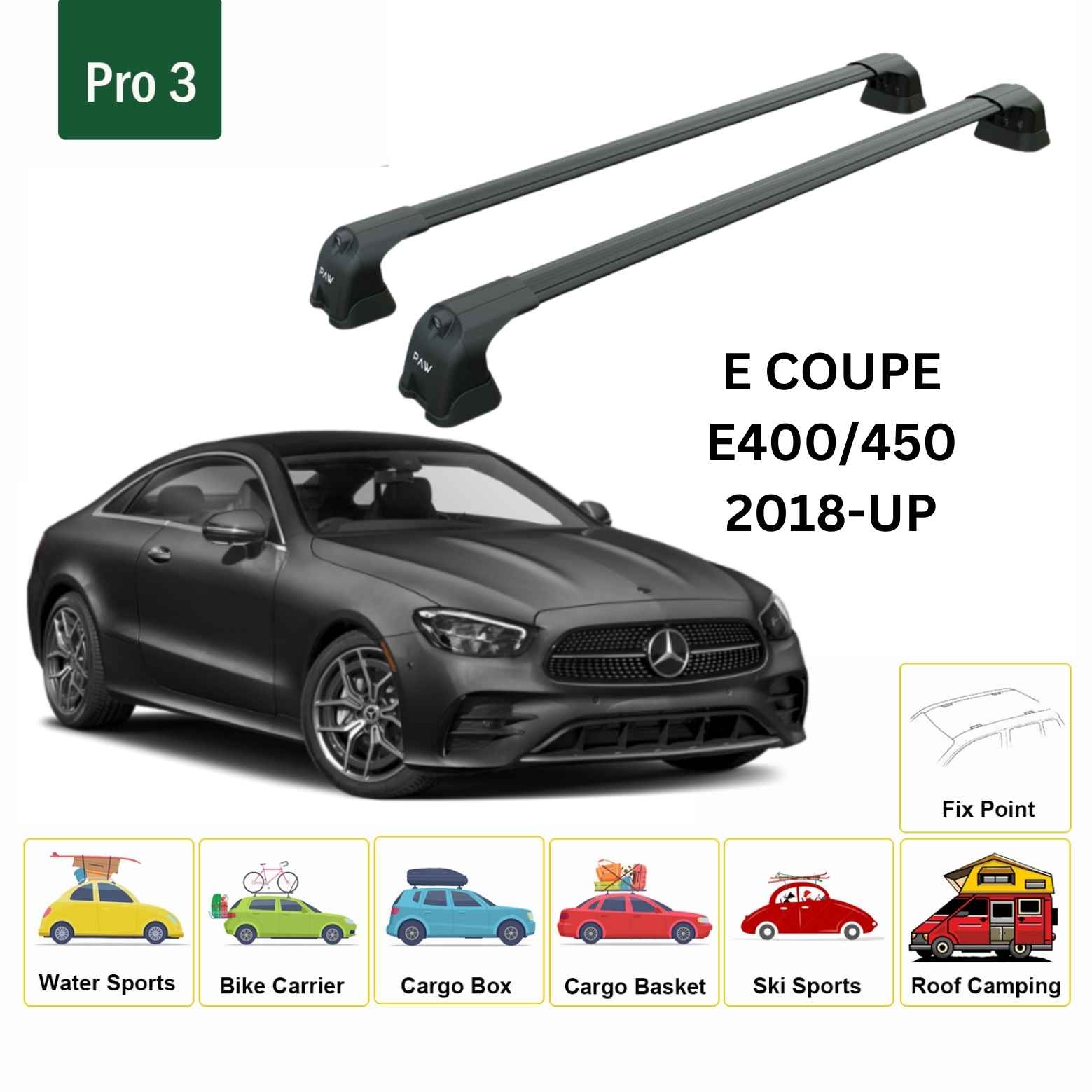 Paw Mercedes-Benz E-Serisi Coupe (C238) 2018-2023 Ara Atkı Portbagaj Taşıyıcı - Pro 3 Siyah