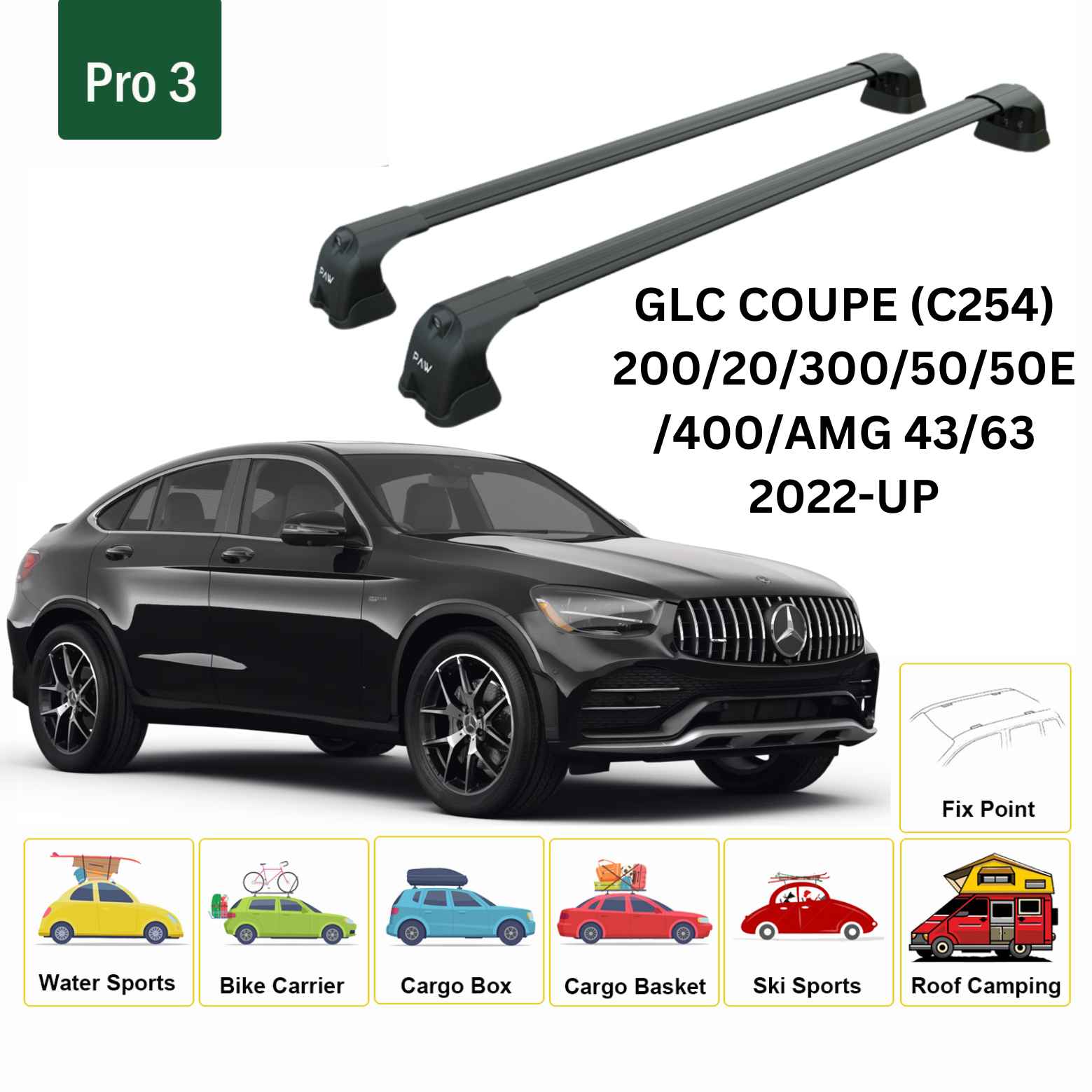 Paw Mercedes-Benz GLC Coupe (C254) 2022-2025 Ara Atkı Portbagaj Taşıyıcı - Pro 3 Siyah