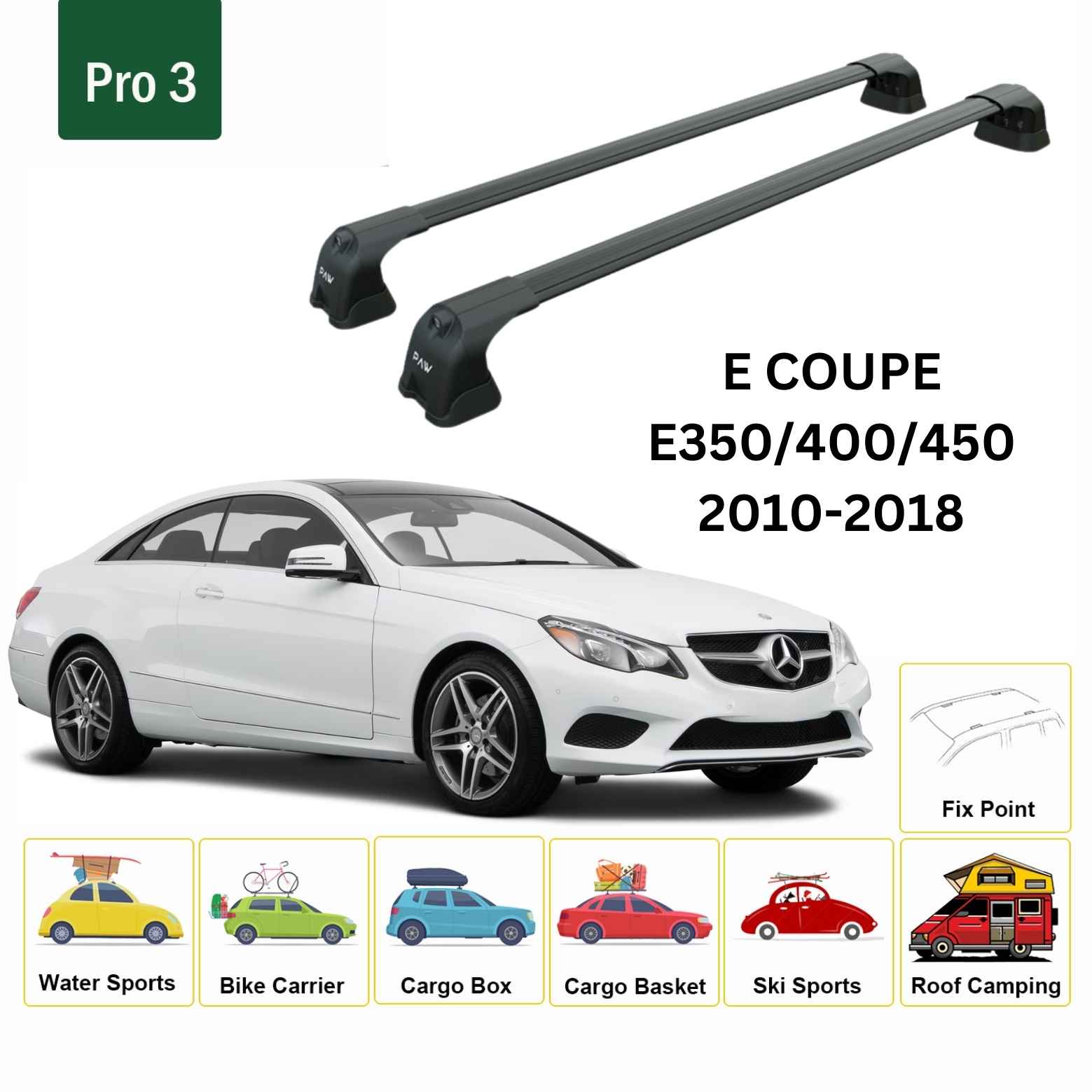 Paw Mercedes-Benz E-Serisi Coupe (C207) 2010-2017 Ara Atkı Portbagaj Taşıyıcı - Pro 3 Siyah