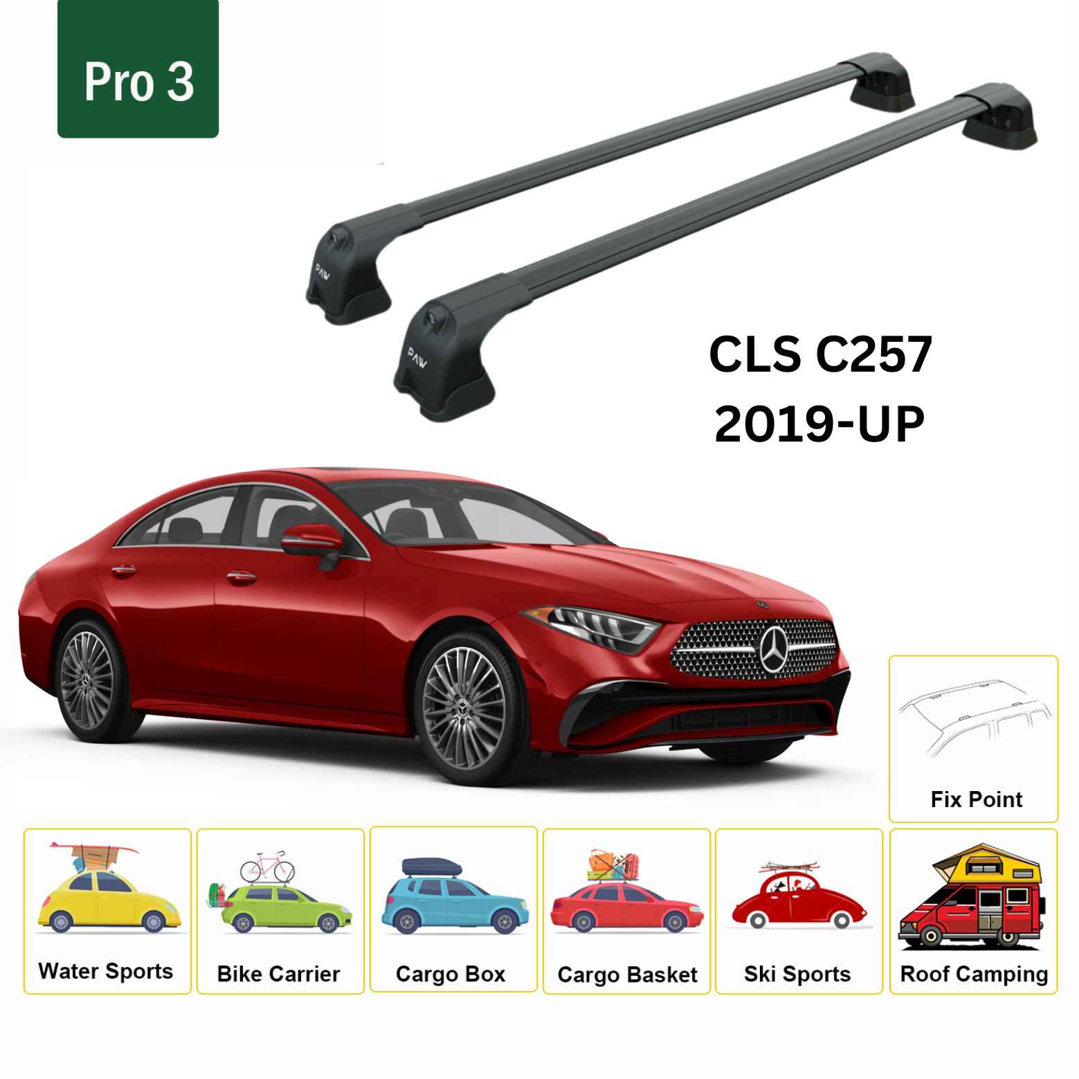 Paw Mercedes-Benz CLS (C257) 2018-2023 Ara Atkı Portbagaj Taşıyıcı - Pro 3 Siyah