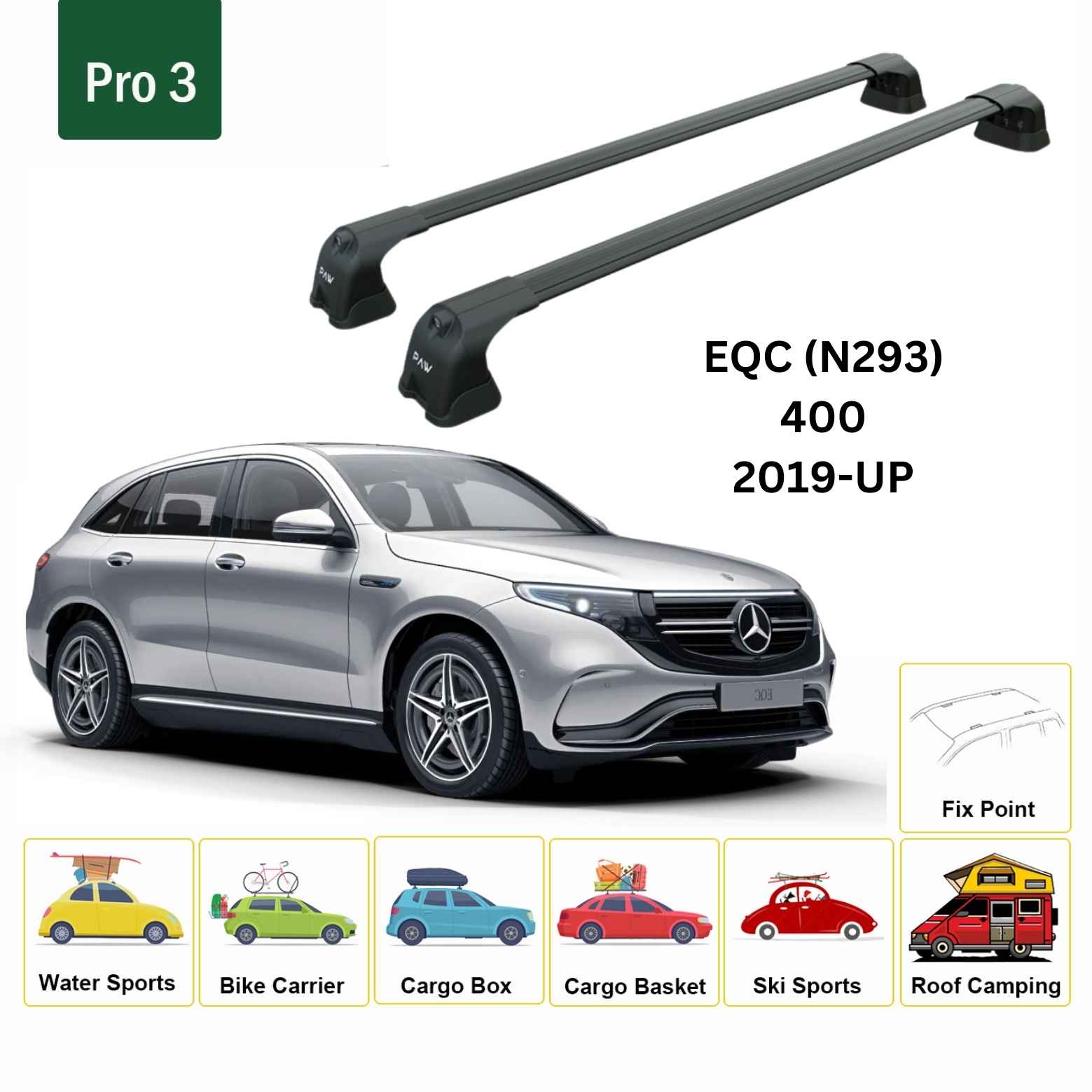 Paw Mercedes-Benz EQC (N293) 2019-2025 Ara Atkı Portbagaj Taşıyıcı - Pro 3 Siyah