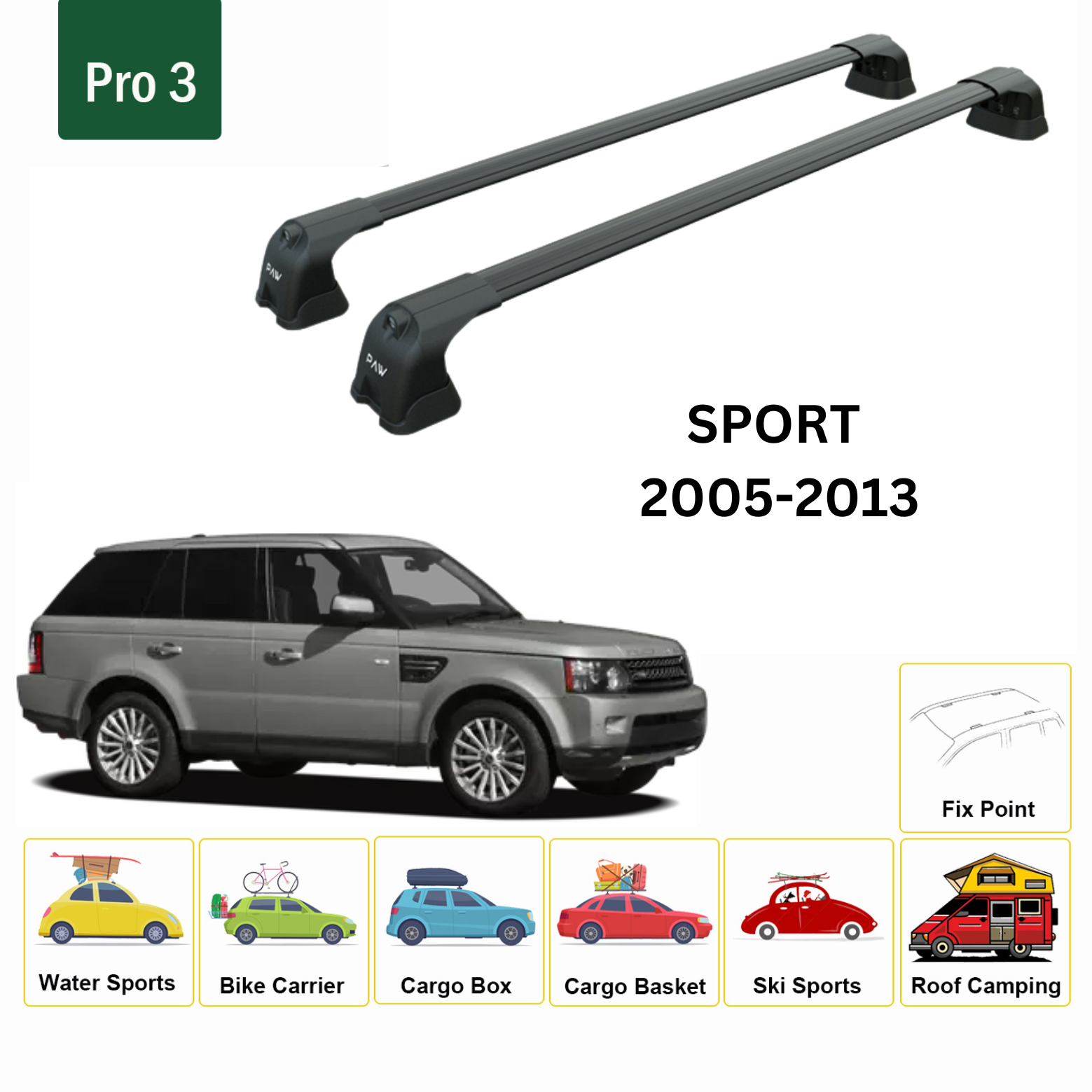 Paw Range Rover Sport (L320) 2005-2013 Ara Atkı Portbagaj Taşıyıcı - Pro 3 Siyah