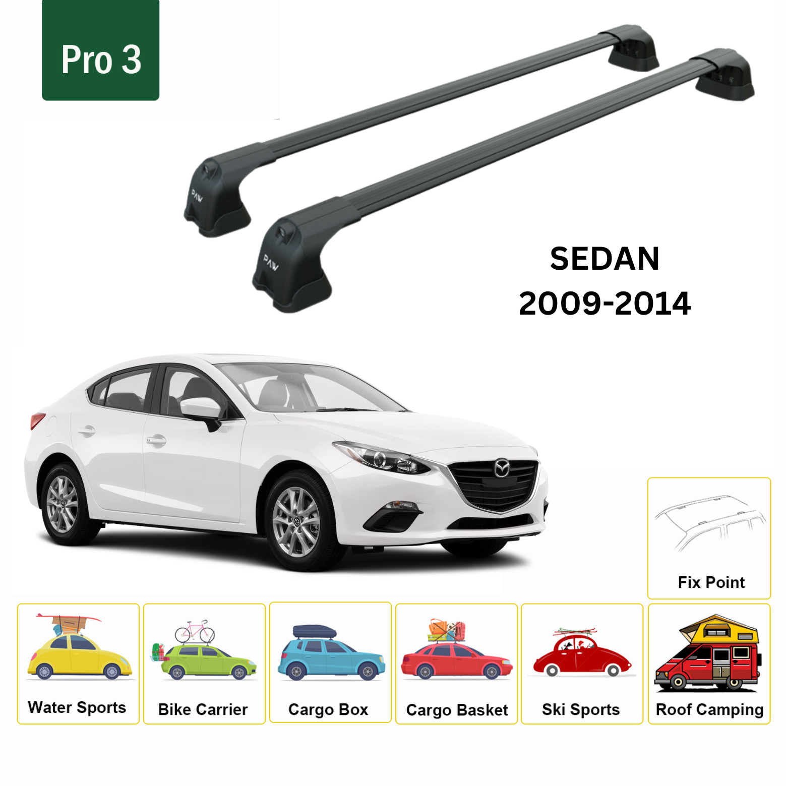 Paw Mazda 3 Sedan (BL) 2009-2014 Ara Atkı Portbagaj Taşıyıcı - Pro 3 Siyah