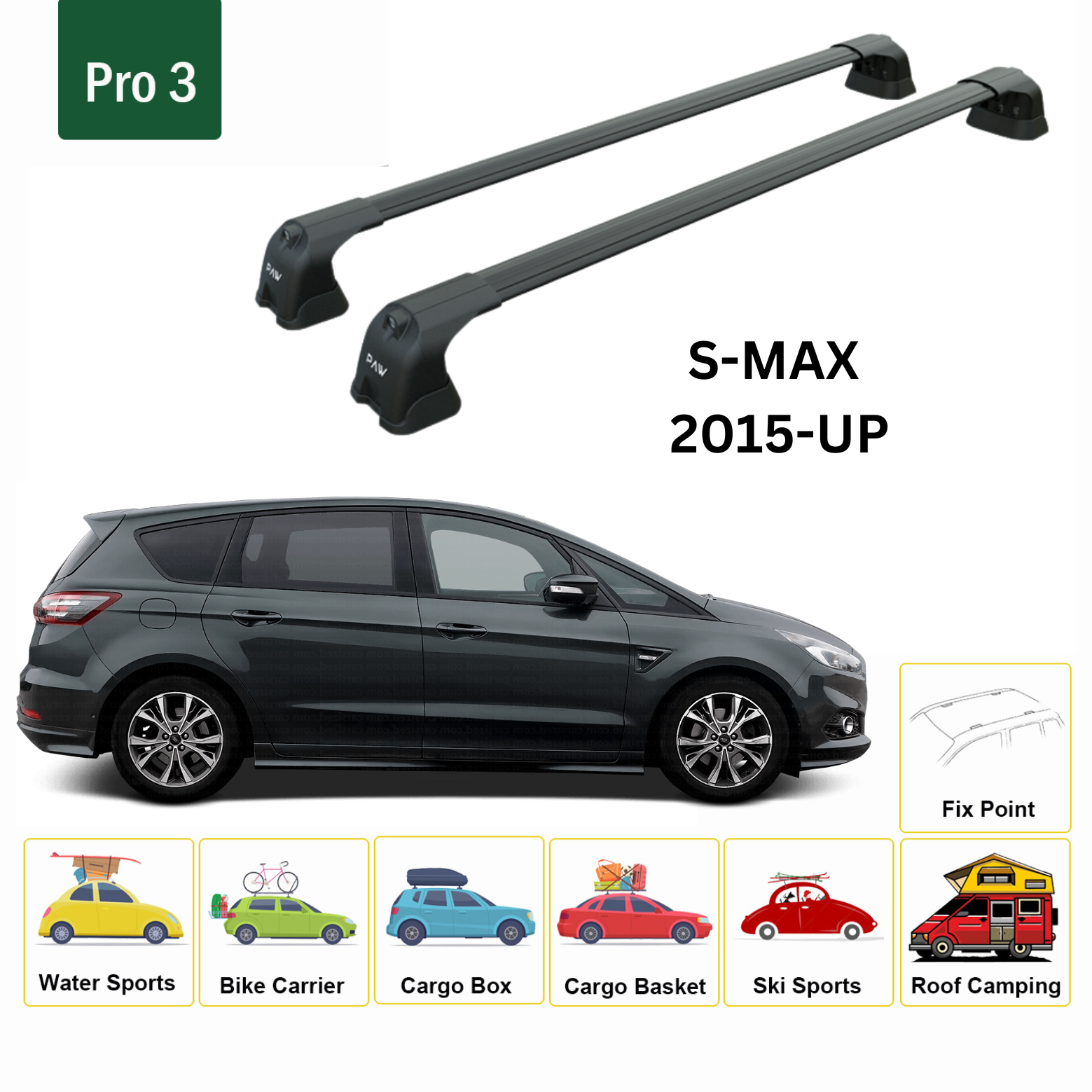 Paw Ford S-Max (CD539) 2015-2025 Ara Atkı Portbagaj Taşıyıcı - Pro 3 Siyah
