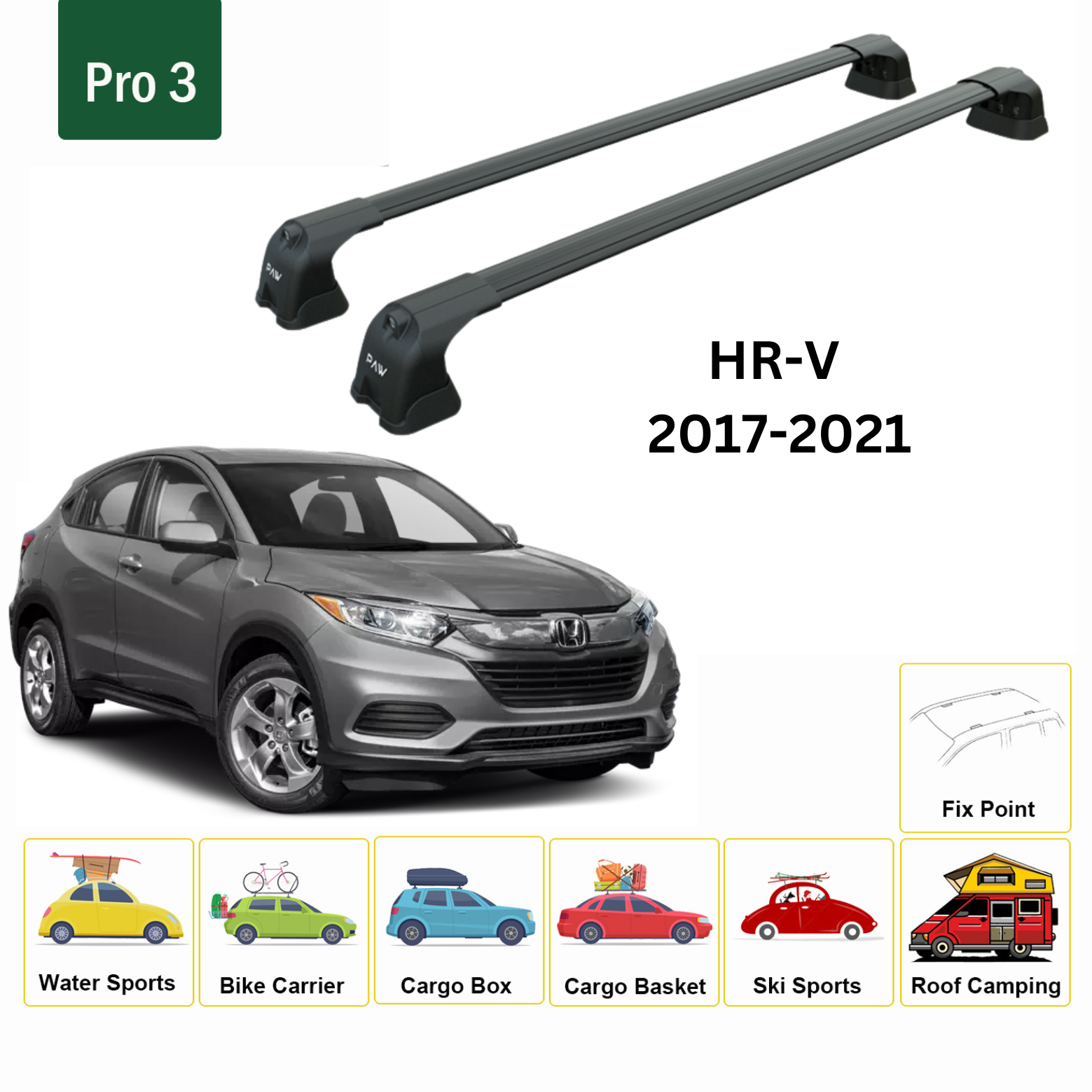 Paw Honda HR-V (RU) 2015-2021 Ara Atkı Portbagaj Taşıyıcı - Pro 3 Siyah