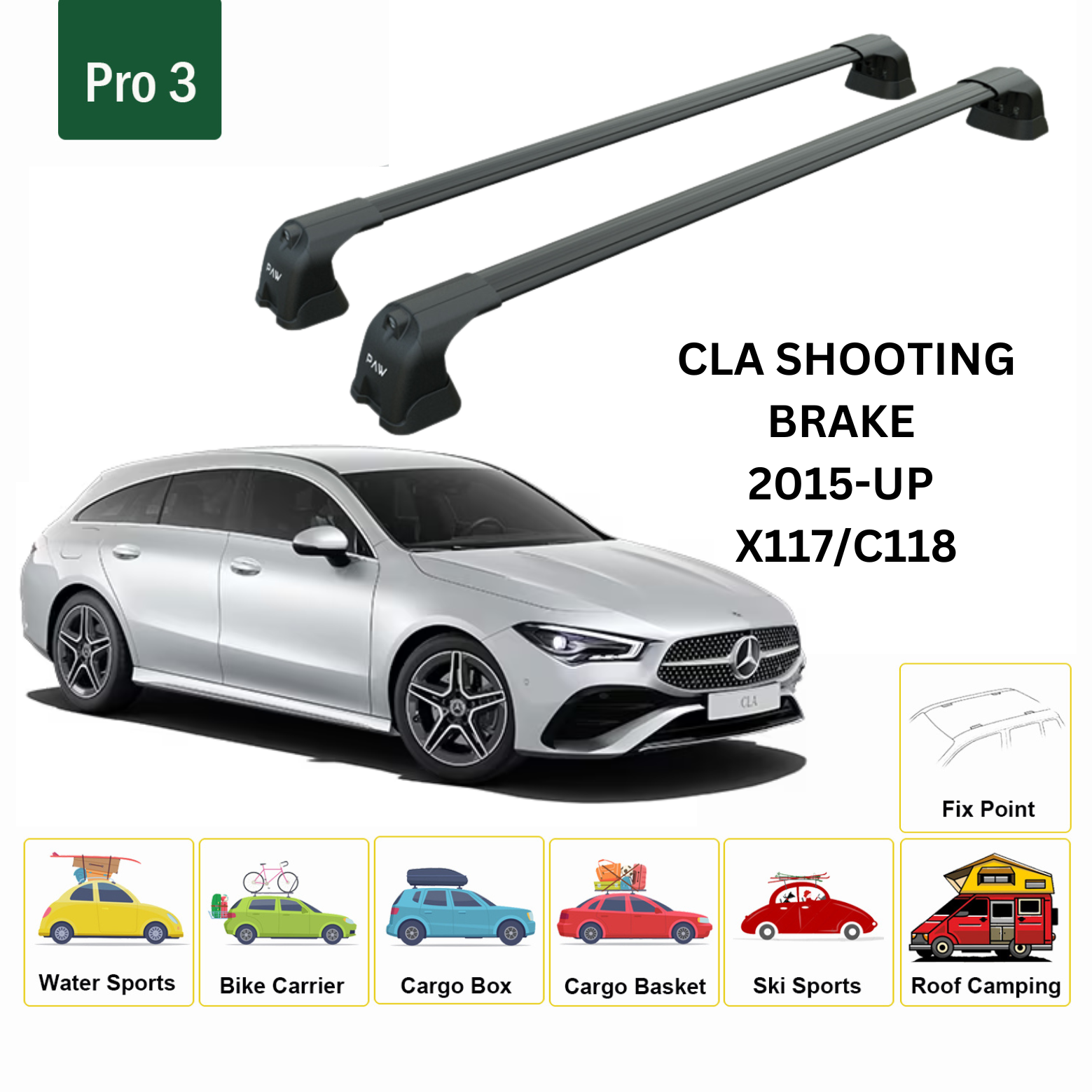 Paw Mercedes CLA Shooting Brake (2013-2019) Ara Atkı Portbagaj Taşıyıcı - Pro 3 Siyah