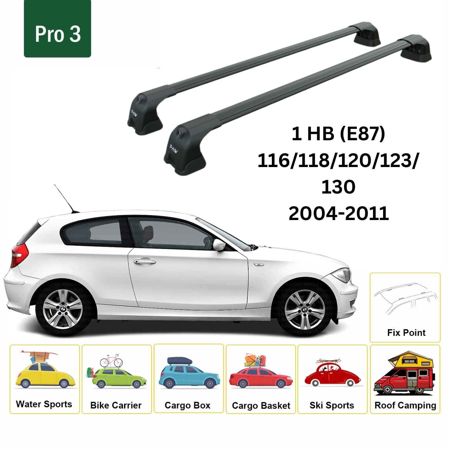 Bmw 1 Serisi Hatchback E87 (2004-2011) Ara Atkı Portbagaj Taşıyıcı - Paw Pro 3 Siyah