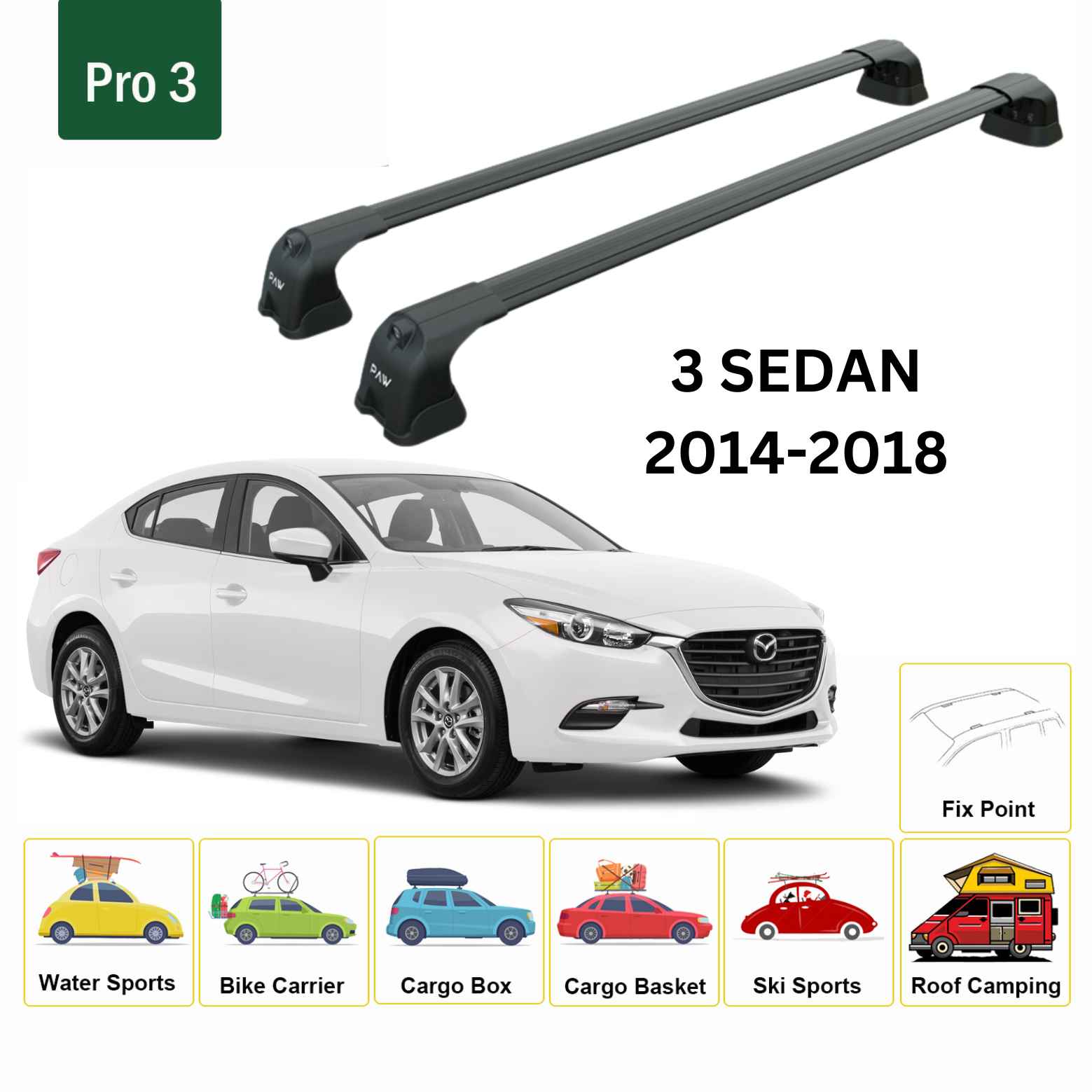 Paw Mazda 3 Sedan (BM/BN) 2014-2018 Ara Atkı Portbagaj Taşıyıcı - Pro 3 Siyah